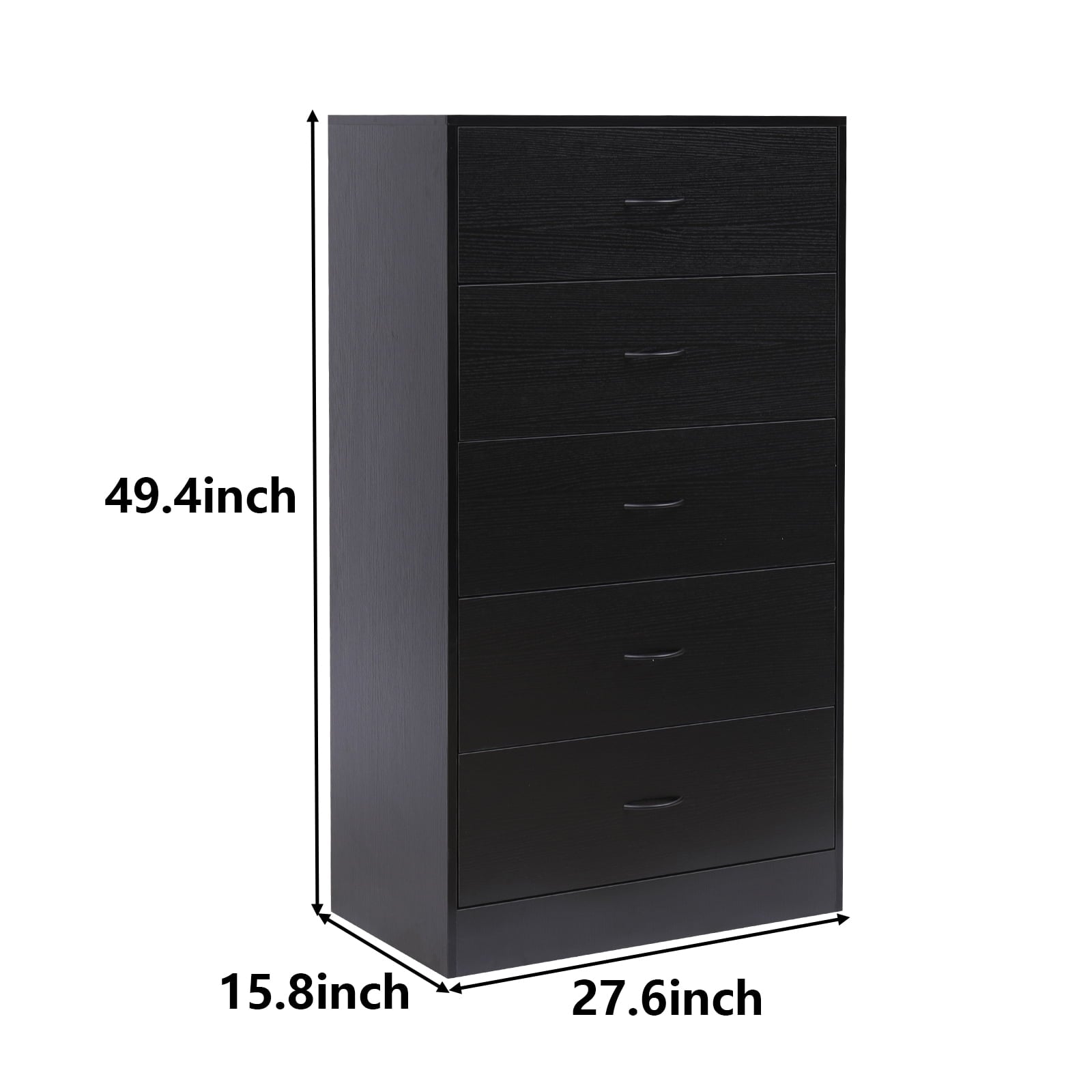 SUGIFT 5 Drawer Dresser, Modern Wood Chest of Drawers for Bedroom, Black