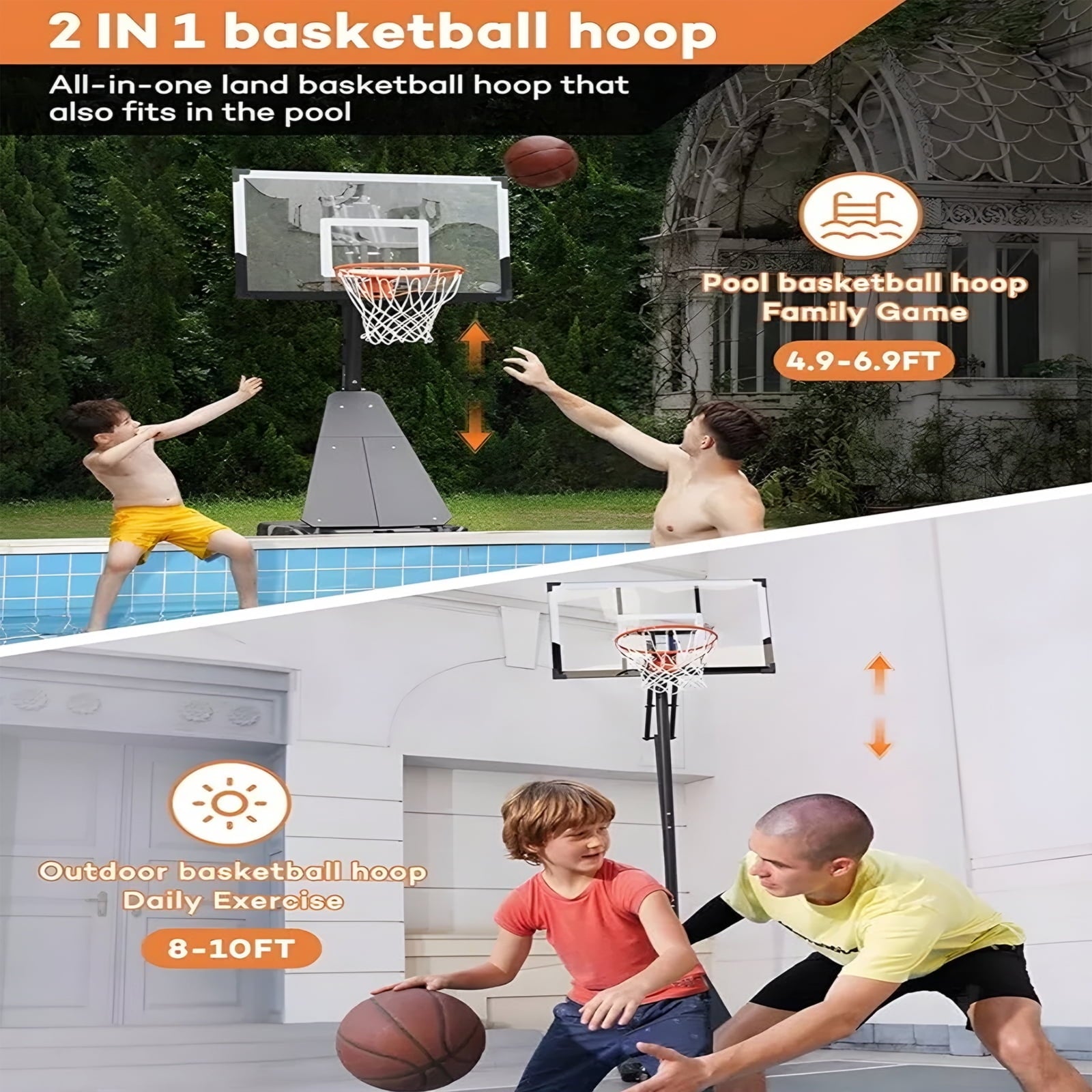 SUGIFT Portable Basketball Hoop, 4.8-10FT Adjustable Basketball Goal System, 54 Inch Outdoor Basketball Hoop and Goals for Kids, Youth, and Adults in The Backyard, Driveway