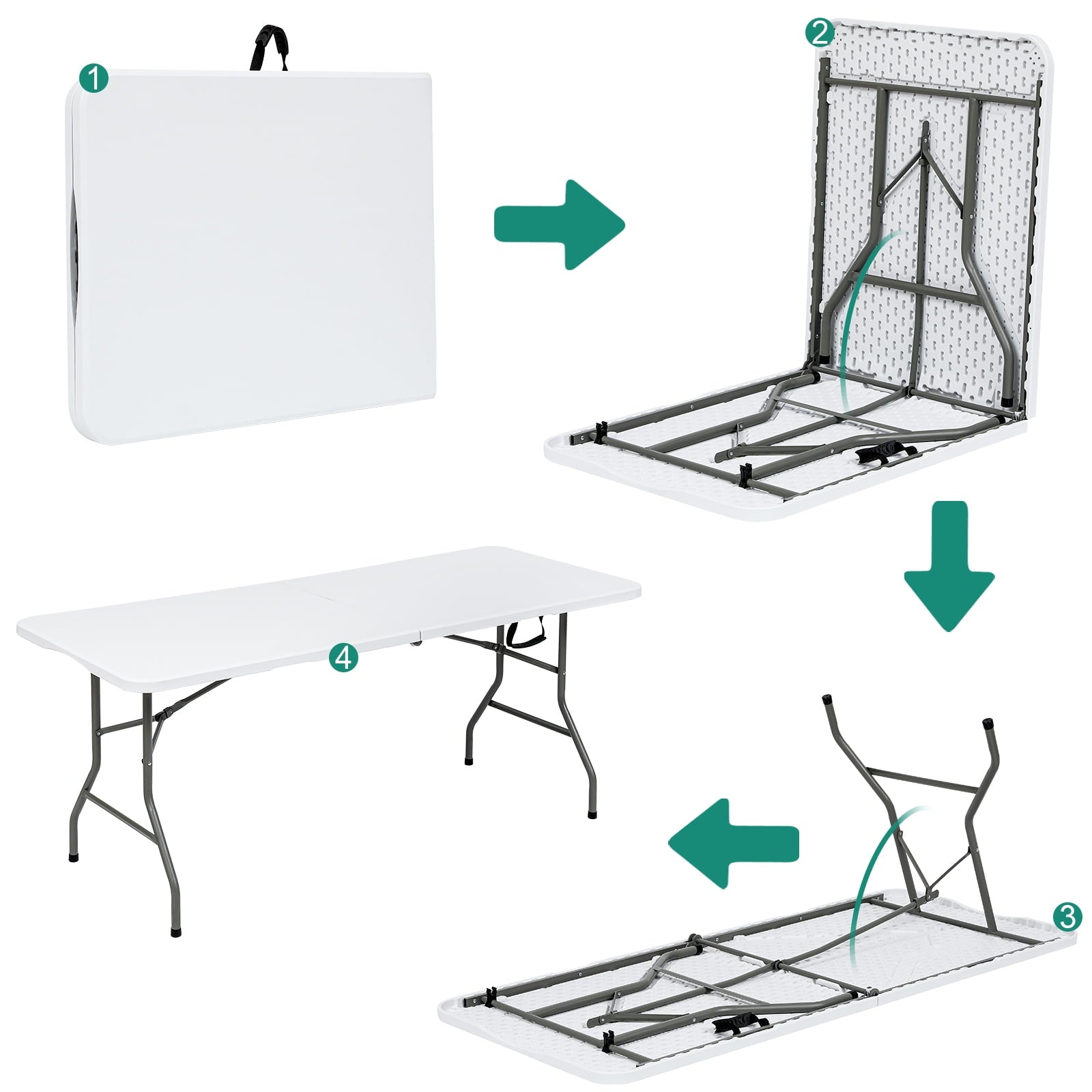 YouYeap Folding Utility Table 6ft Fold-in-Half Portable Plastic Picnic Party Dining Camp Table, White