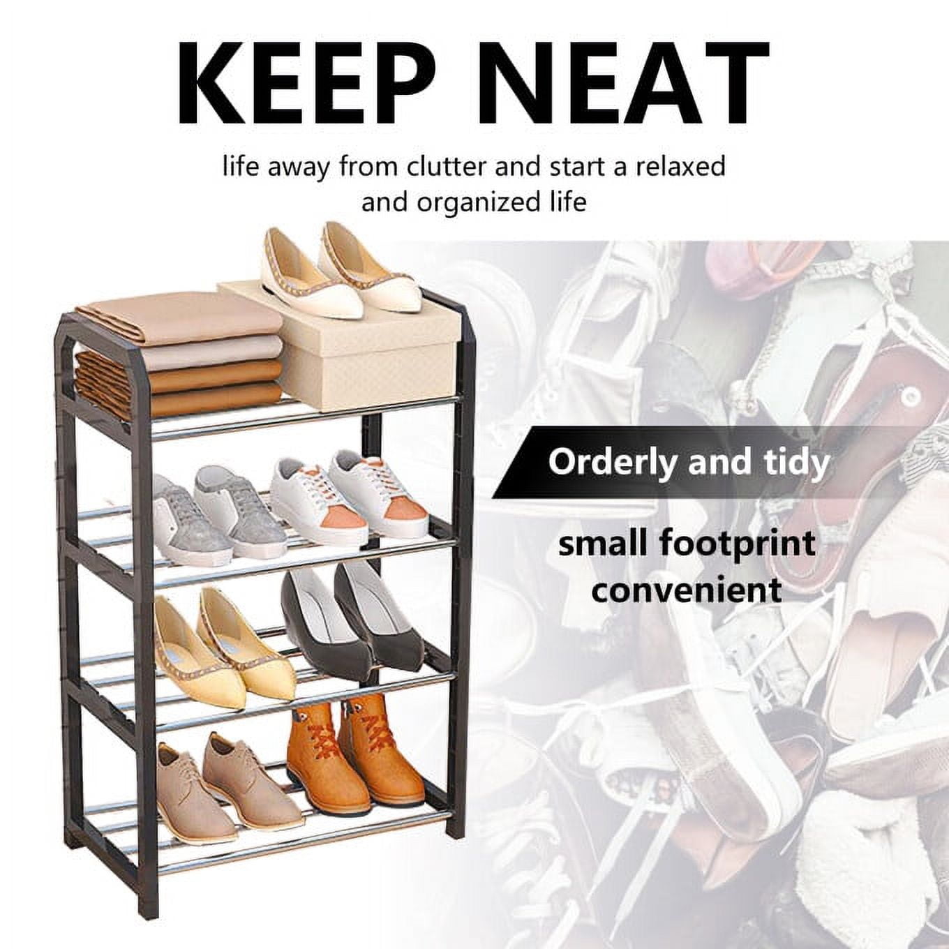 SUGIFT 4-Tier Shoe Rack Steel Shoe Shelf Storage Organizer for Bedroom Closet Entryway Dorm Room Black