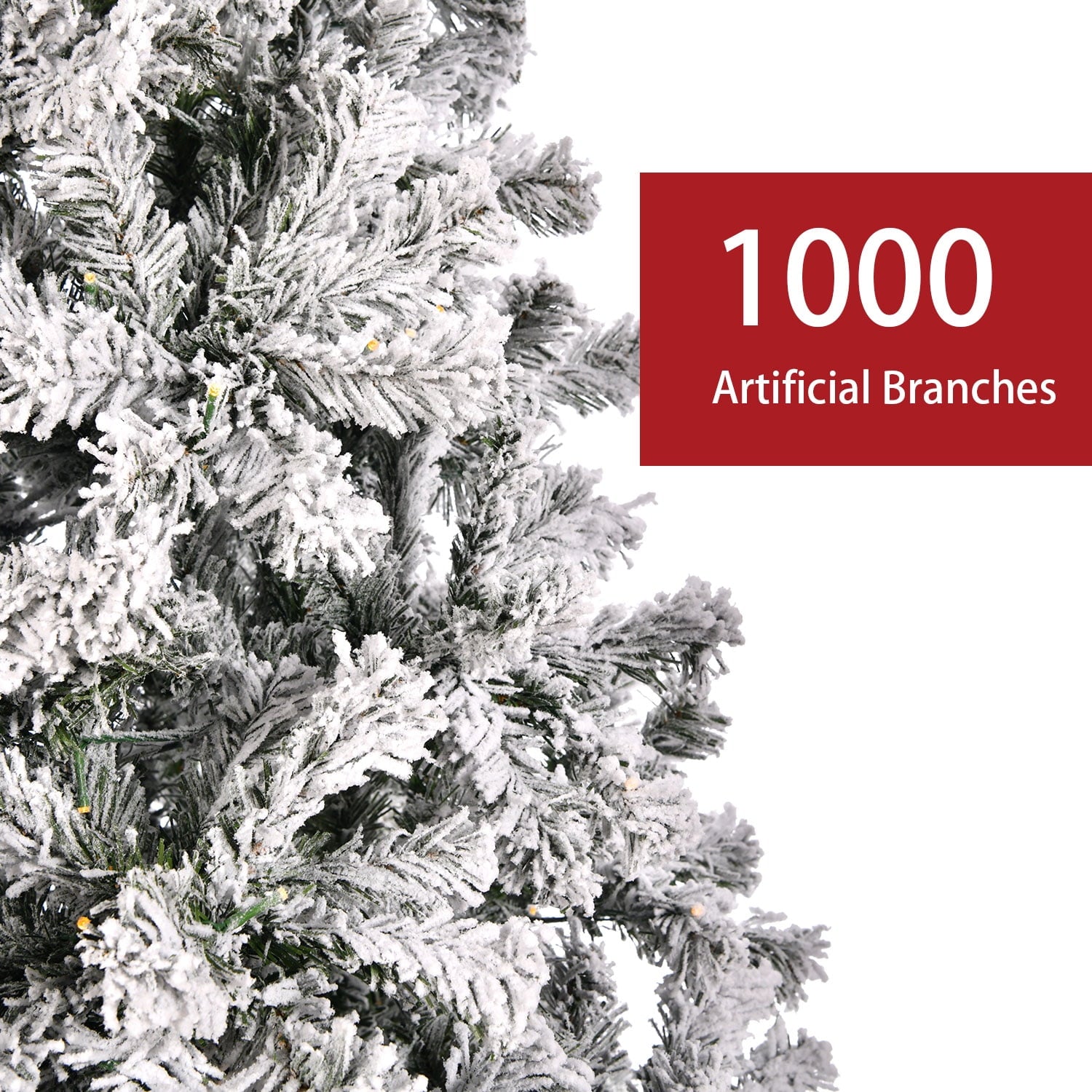 SUGIFT 6.5ft Premium Christmas Tree, Snow Flocked Pine 1000 Branches with 250 Warm White Lights