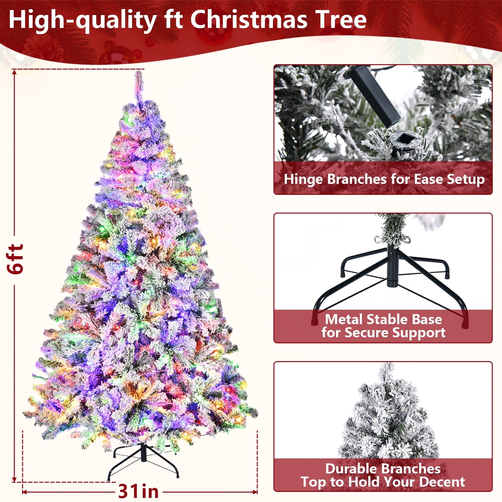 YouYeap 6ft Prelit Christmas Tree with Color Changing Lights for Home, Office, Party Decoration