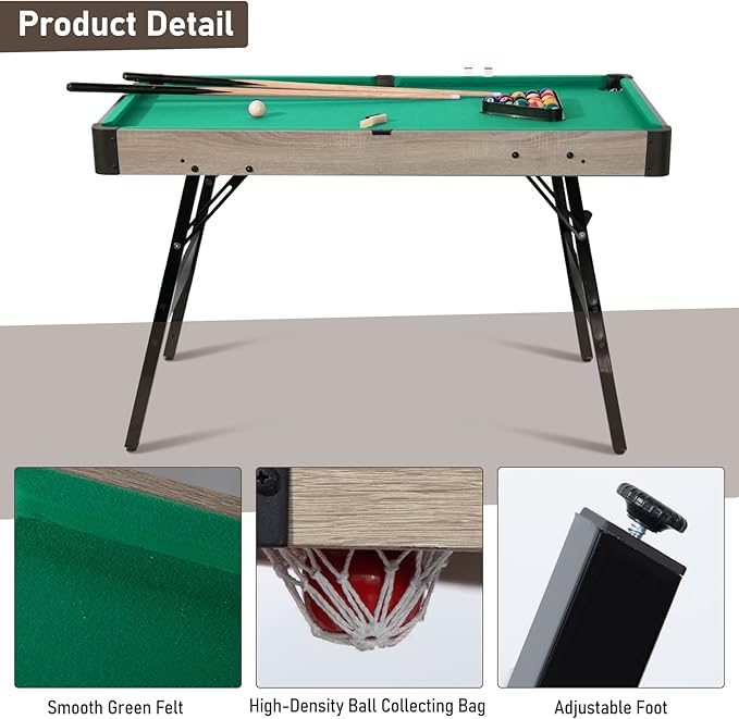 SUGIFT 48in  Folding Pool Table, Portable Billiard Game Tables for Family Game Room Green