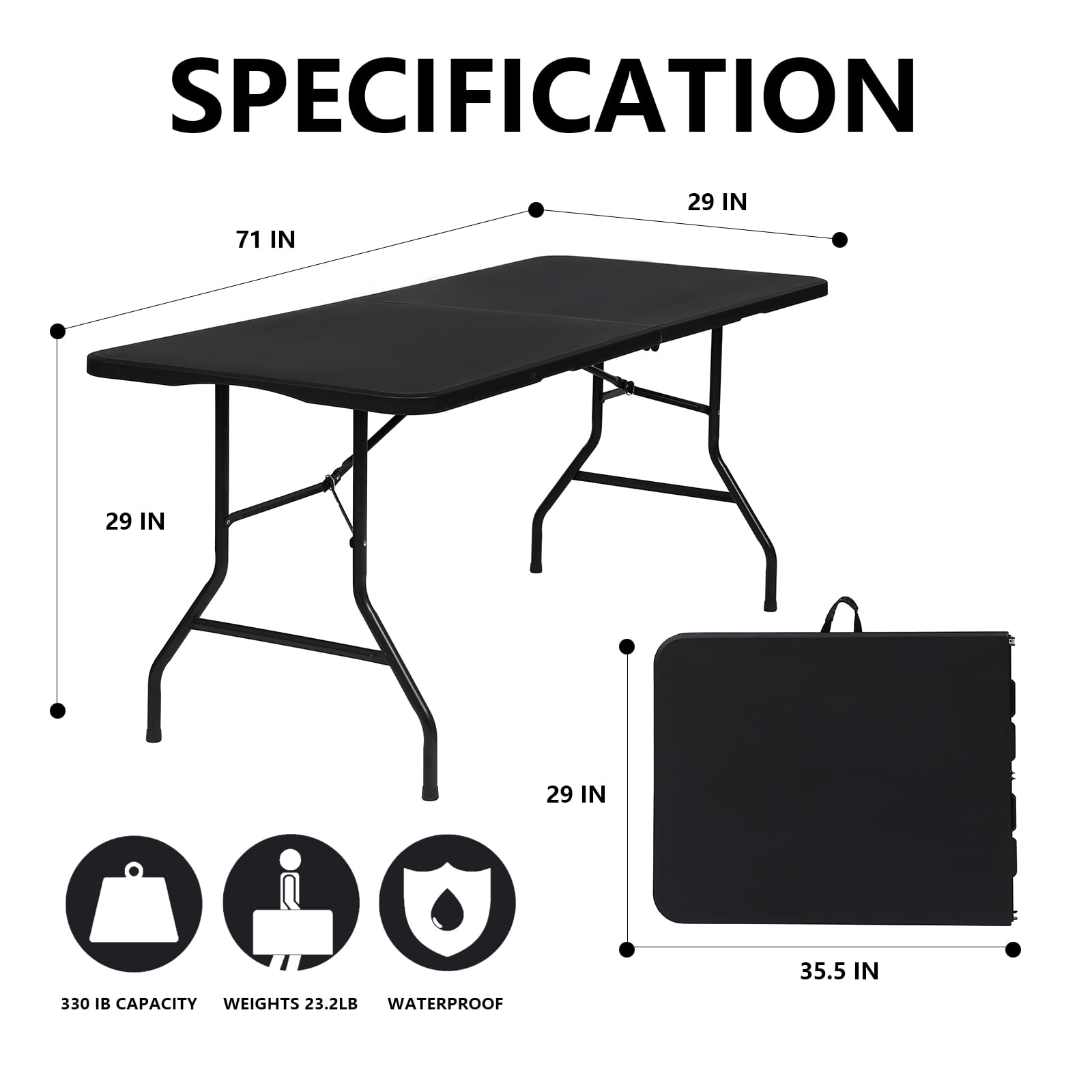 AKIUDEX 6ft Plastic Fold-in-Half Folding Table for Indoor Outdoor Use, Black