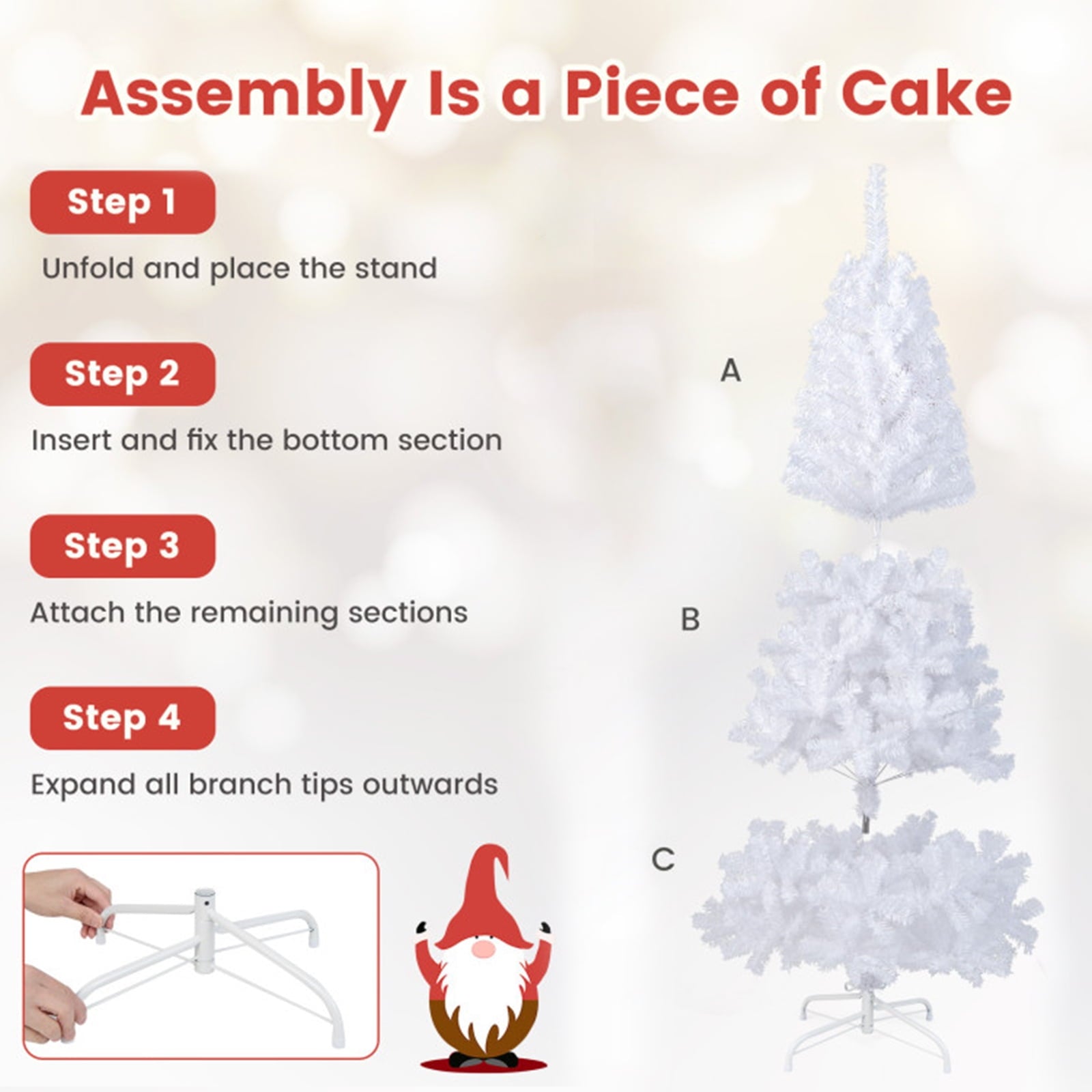 AKIUDEX 6ft Artificial PVC Christmas Tree Holiday Indoor Outdoor White