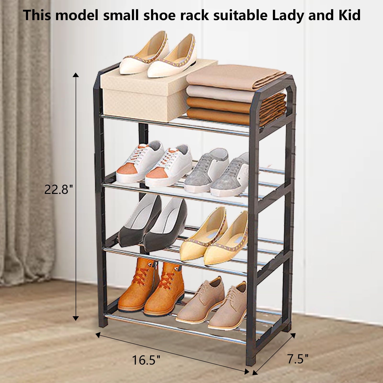 SUGIFT 4-Tier Shoe Rack Steel Shoe Shelf Storage Organizer for Bedroom Closet Entryway Dorm Room Black