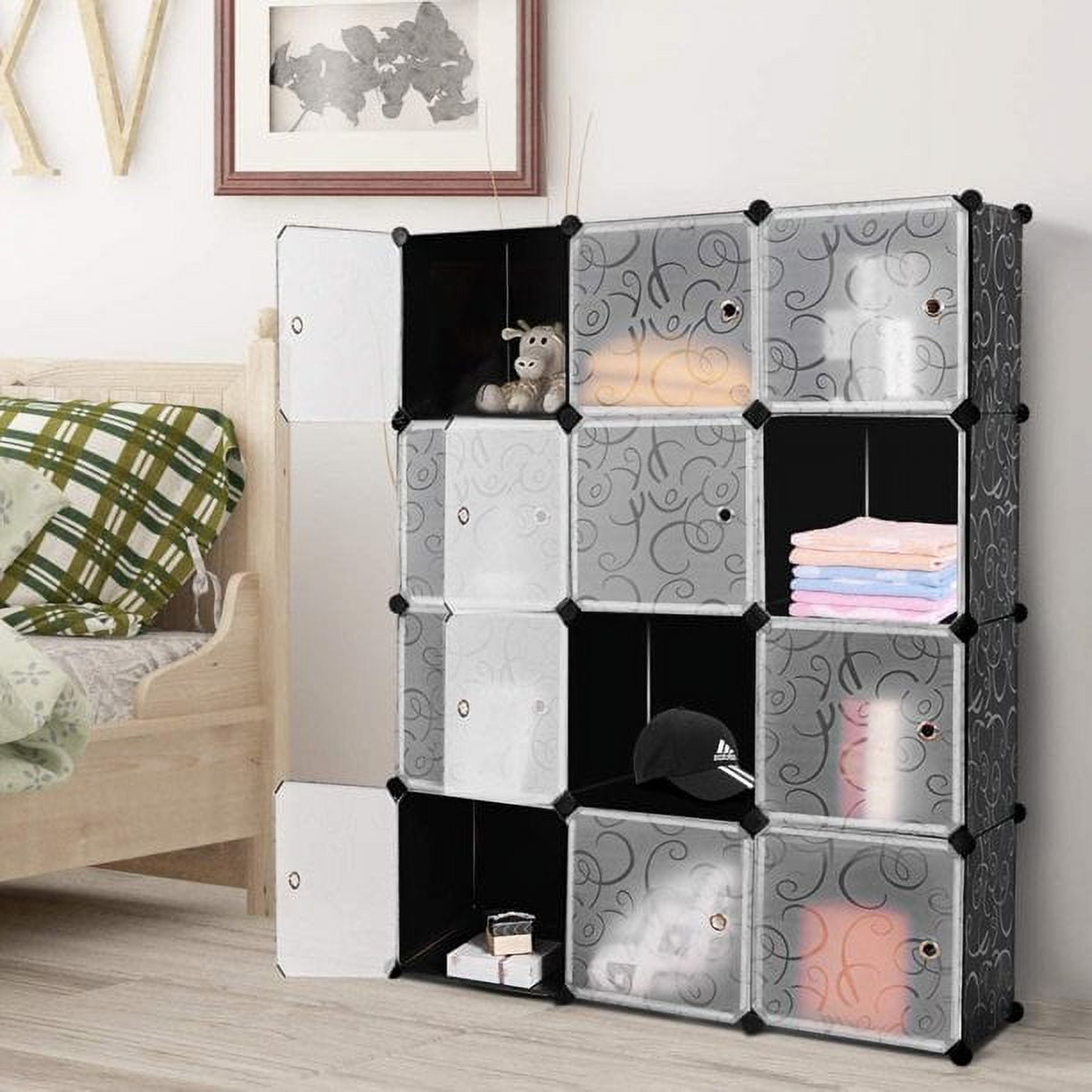 SUGIFT Cube Storage 12-Cube Storage Organizer Cabinet, Display Storage System DIY Bookshelf Organizer Shelves Plastic Storage Cube