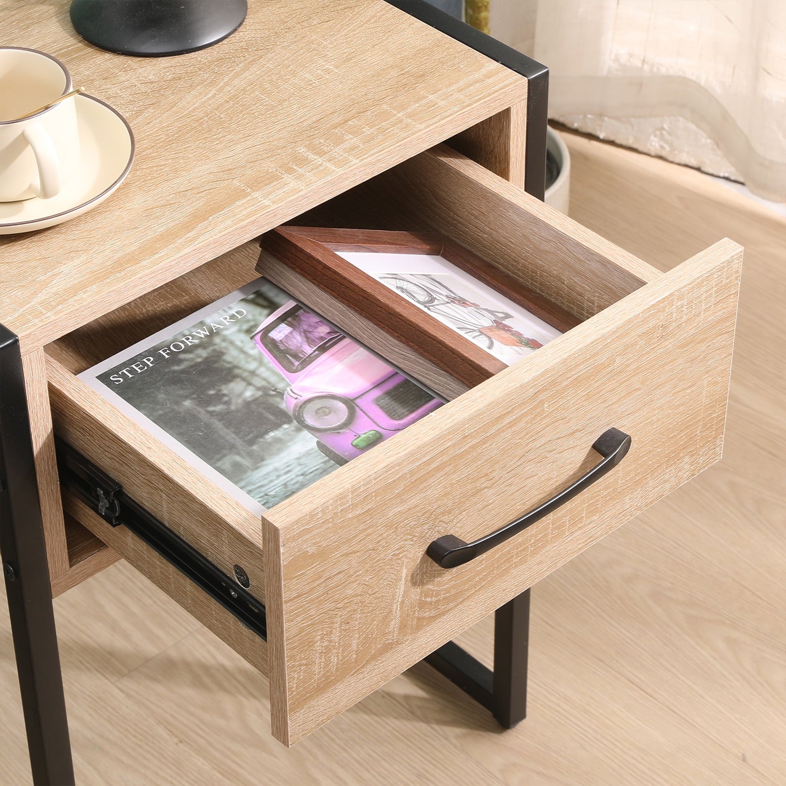 Vebreda Nightstand with Drawer Night Stand for Bedroom, Home Office, Beige Oak