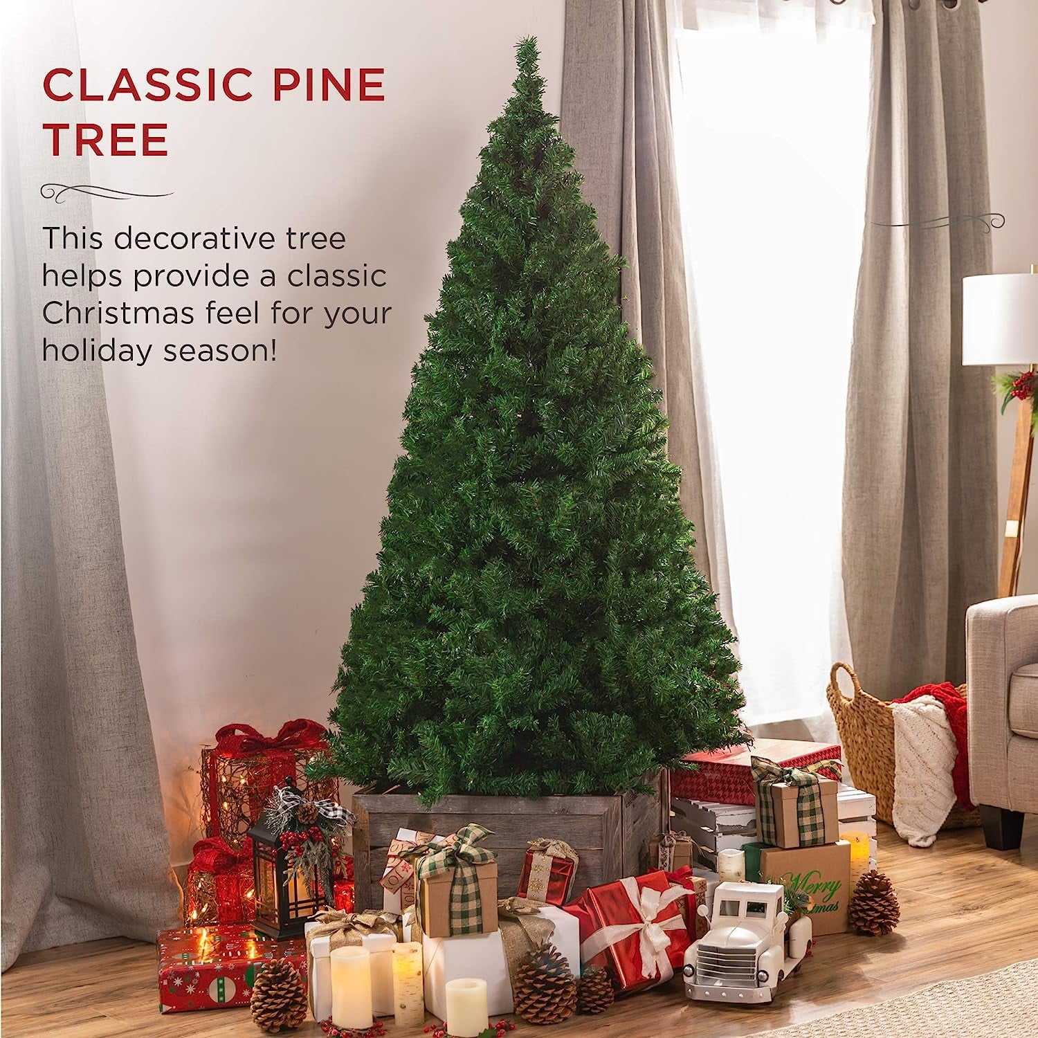 SUGIFT 7.5ft Premium PVC Christmas Tree 1405 Branches Metal Base Indoor Outdoor Green
