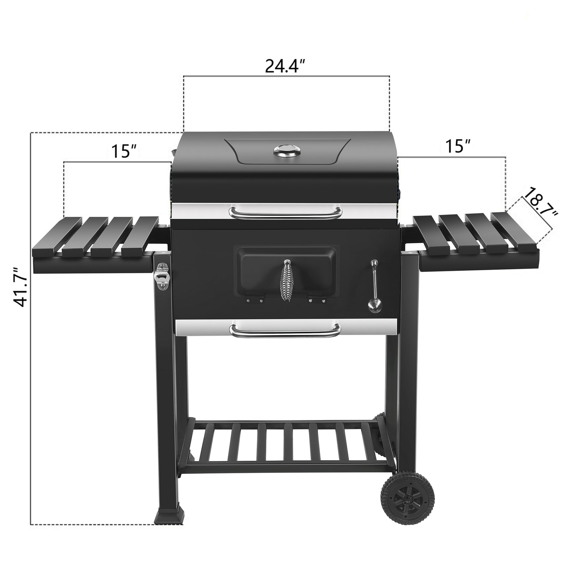 SUGIFT Outdoor 24in Charcoal Grill with Side Shelf and Wheels, Black