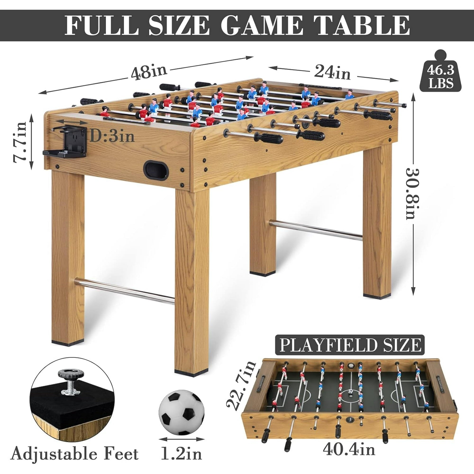 SUGIFT 48in Foosball Table Competition Sized Soccer Table w/ 2 Balls 2 Cup Holders 24ft for Kids Adults Suit for 4 Players Football Table for Home Game Room Arcade