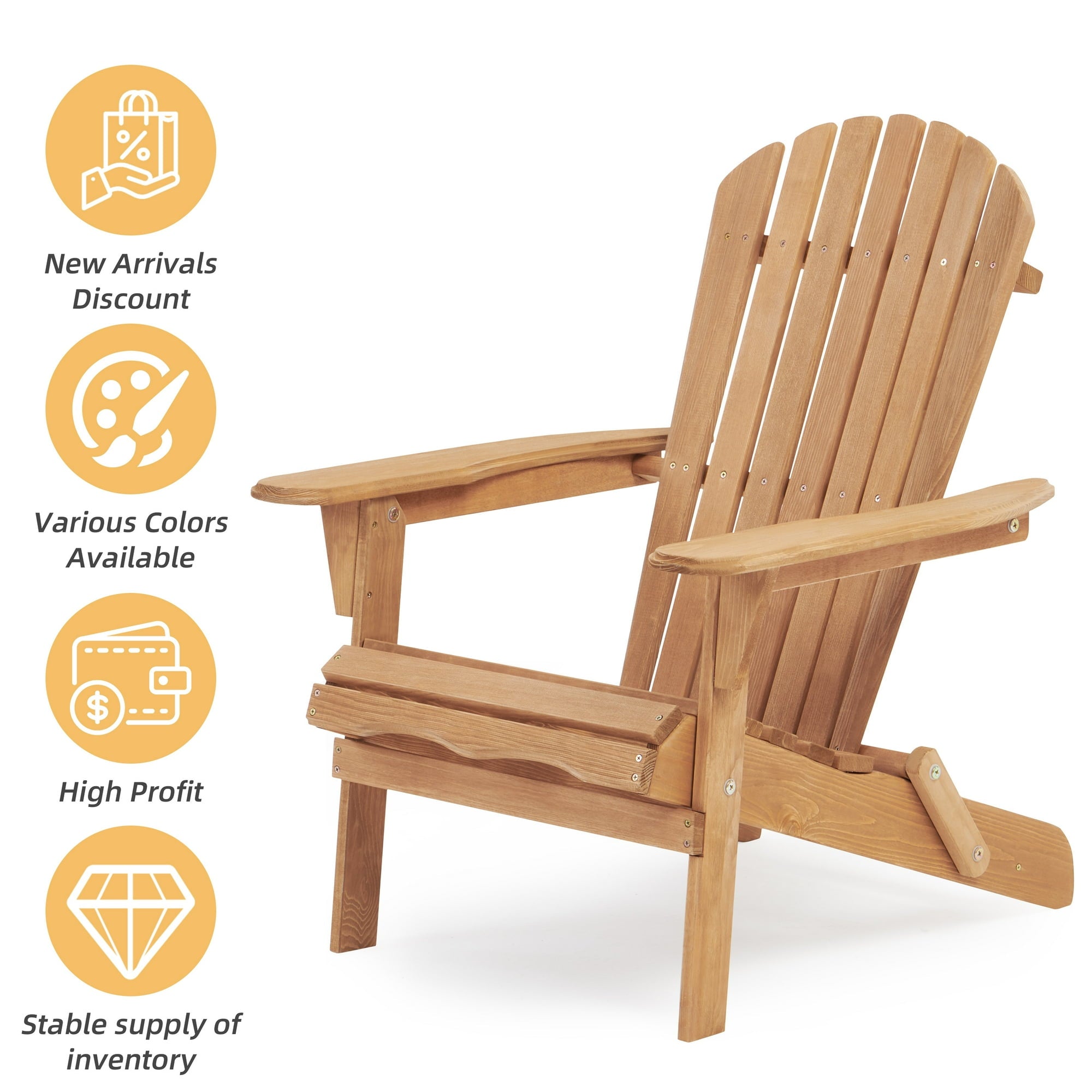 SUGIFT Wooden Outdoor Folding Adirondack Chair Set of 2 Wood Lounge Patio Chair for Garden