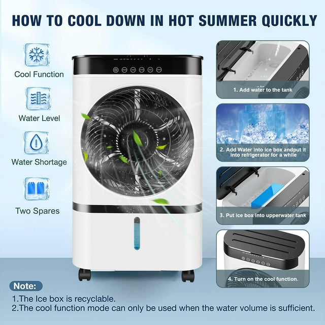 SUGIFT Air Cooler Portable Evaporative Air Cooler Fan with Remote Control Casters