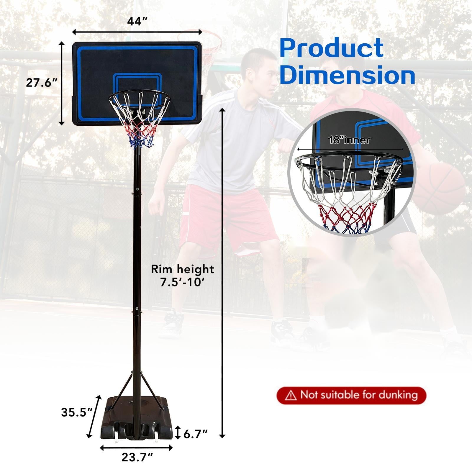 SUGIFT Adjustable Portable Basketball Hoop System with 44 Inch Backboard