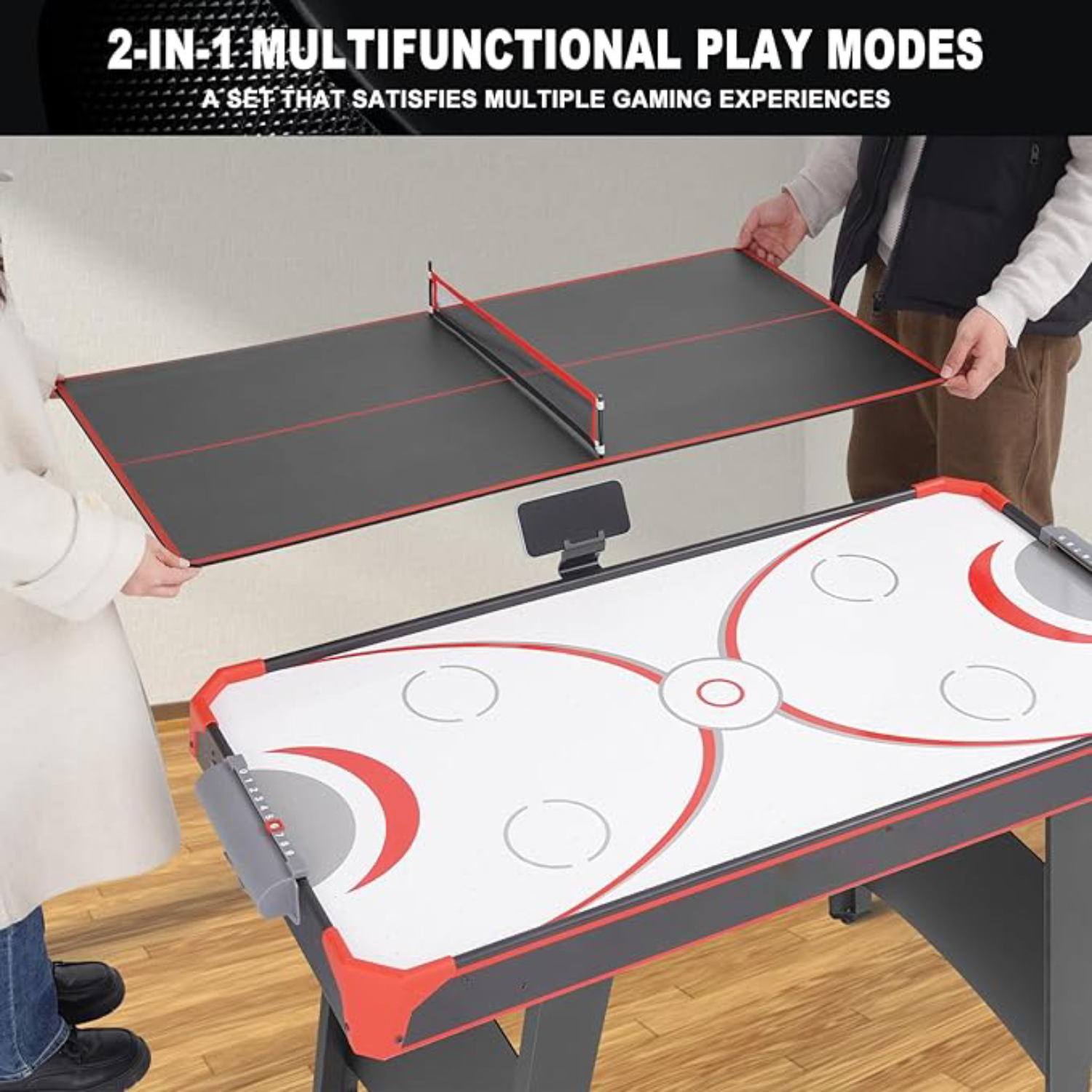 SUGIFT Multi Game Tables, 2-in-1 Air Hockey Table with Table Tennis Top