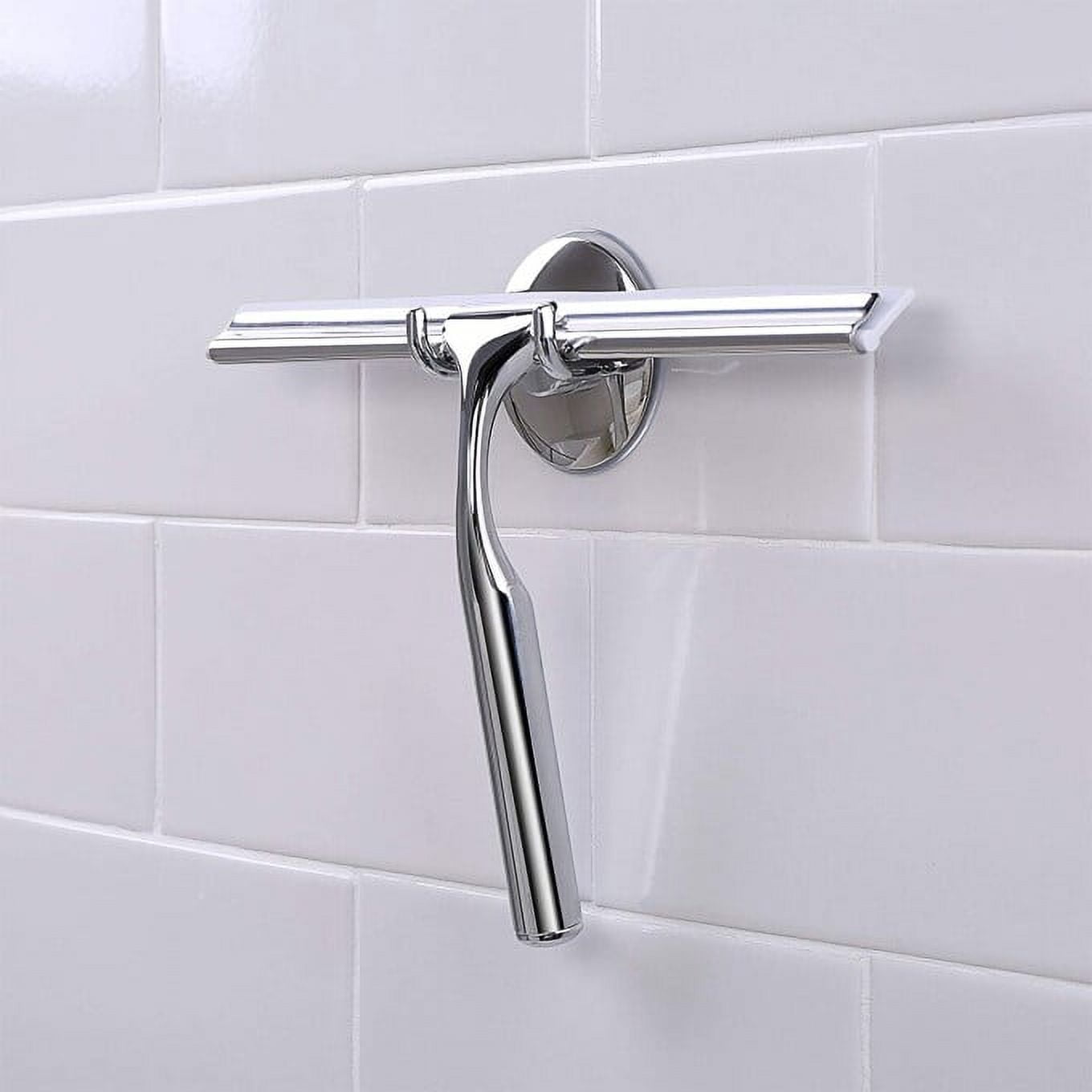 YouYeap Shower Squeegee Clear Glass Wall Cleaner Stainless Steel with Suction Storage Hook Chrome