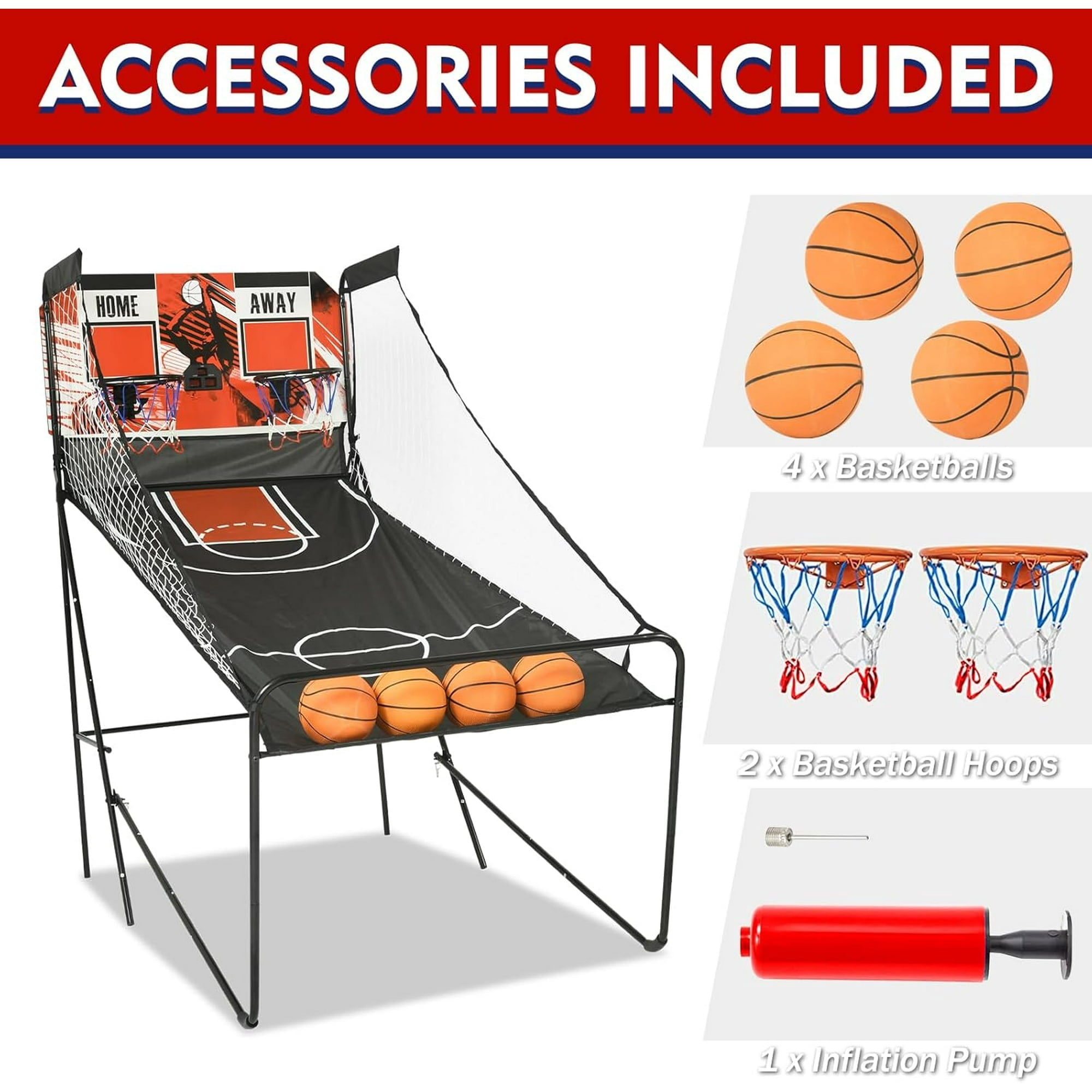 SUGIFT Foldable Basketball Arcade Game Indoor Basketball Hoop Arcade Balls and LED Scoring System Electronic Dual Shot 2 Player Arcade Basketball Game for Home Game Room Black