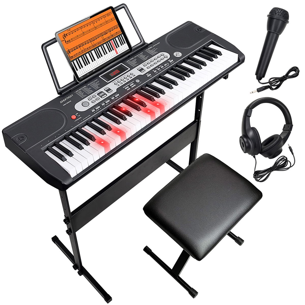 SUGIFT 61 Keys Keyboard Piano Set with Lighted Keys, Portable Electronic Piano Keyboard for Beginners