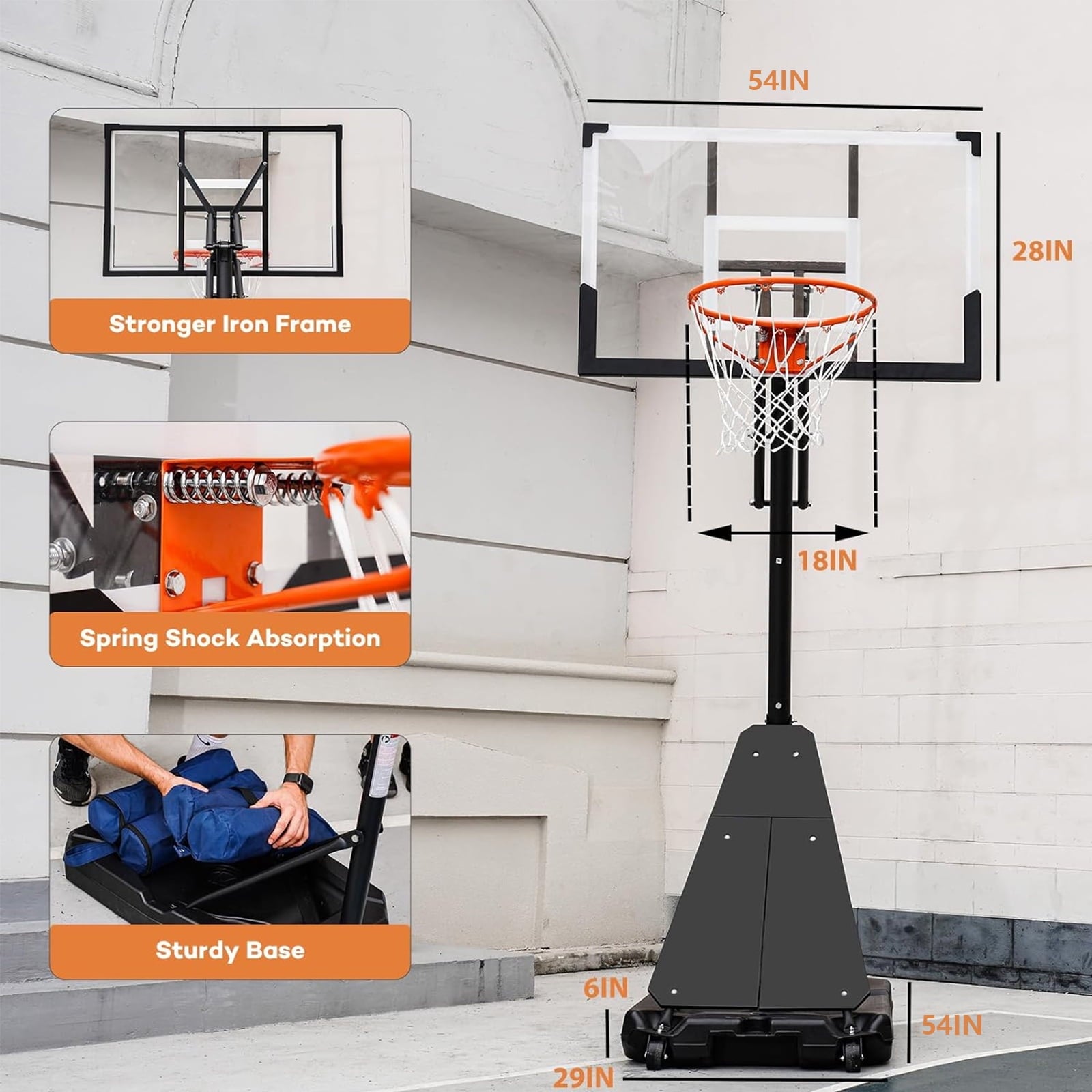 SUGIFT Portable Basketball Hoop, 4.8-10FT Adjustable Basketball Goal System, 54 Inch Outdoor Basketball Hoop and Goals for Kids, Youth, and Adults in The Backyard, Driveway