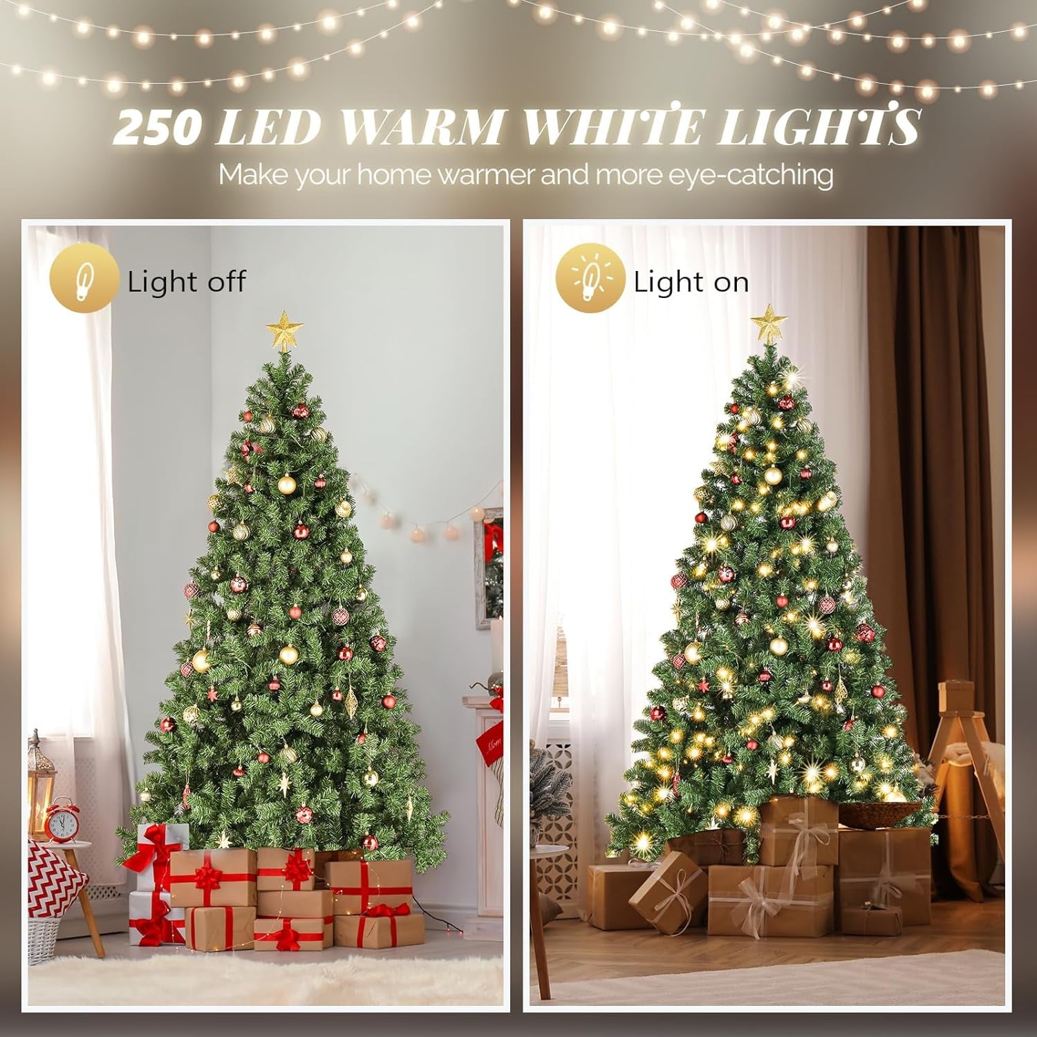 SUGIFT 6.5Ft Premium Artificial Christmas Tree w/ 1000 250 Lights Indoor Outdoor Green