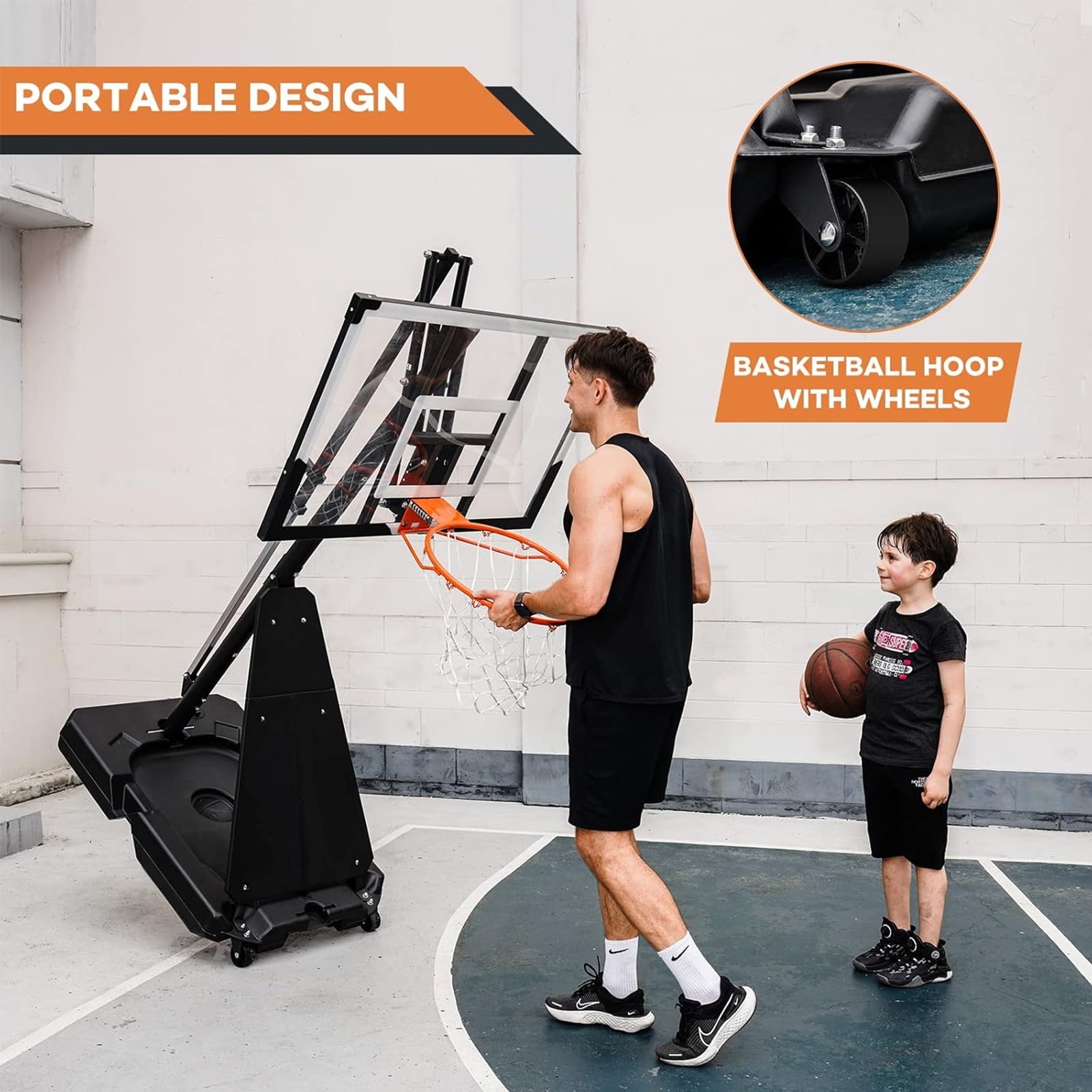 SUGIFT Portable Basketball Hoop, 4.8-10FT Adjustable Basketball Goal System, 54 Inch Outdoor Basketball Hoop and Goals for Kids, Youth, and Adults in The Backyard, Driveway