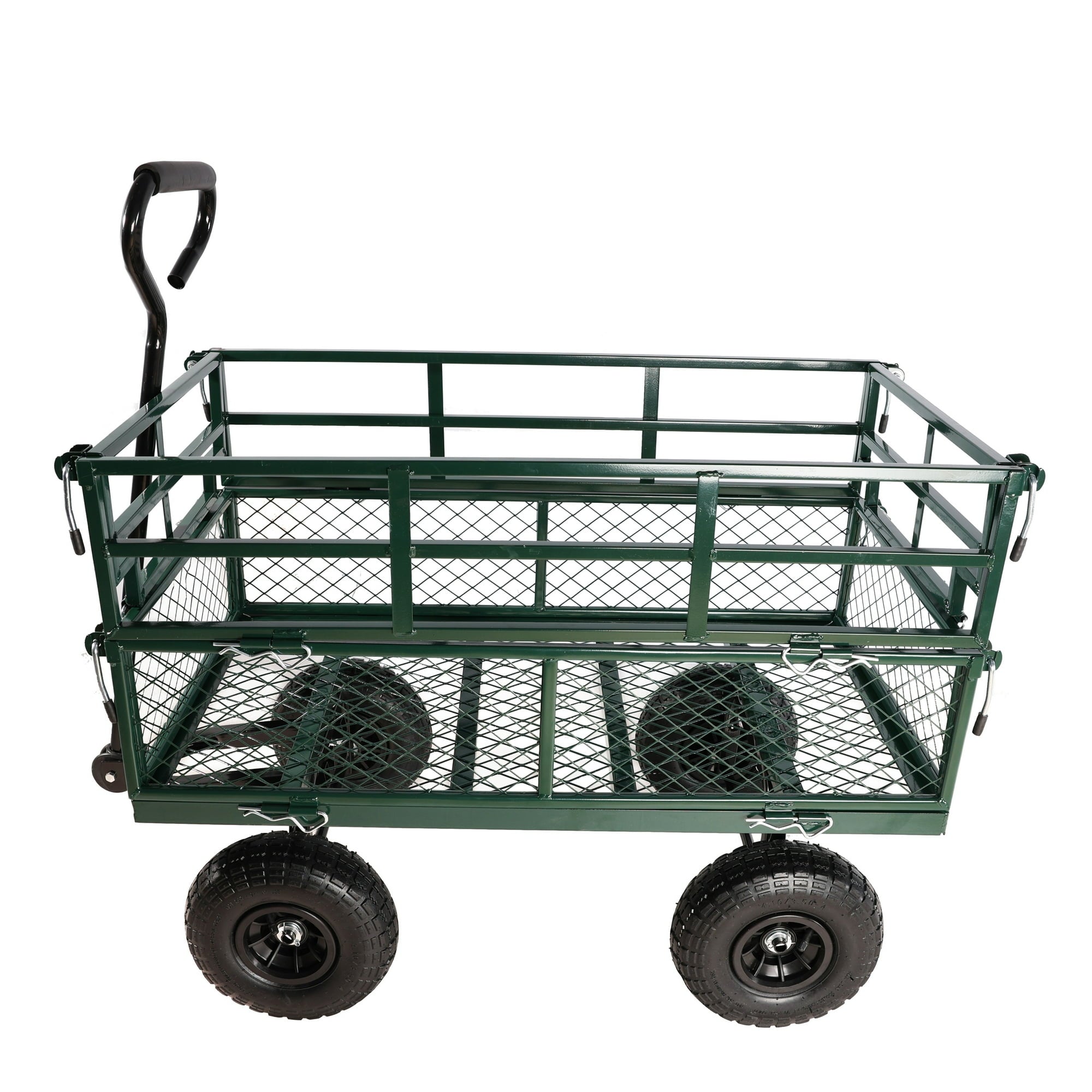 SUGIFT Heavy Duty Mesh Steel Garden Cart with Double Guardrai and Solid Wheels