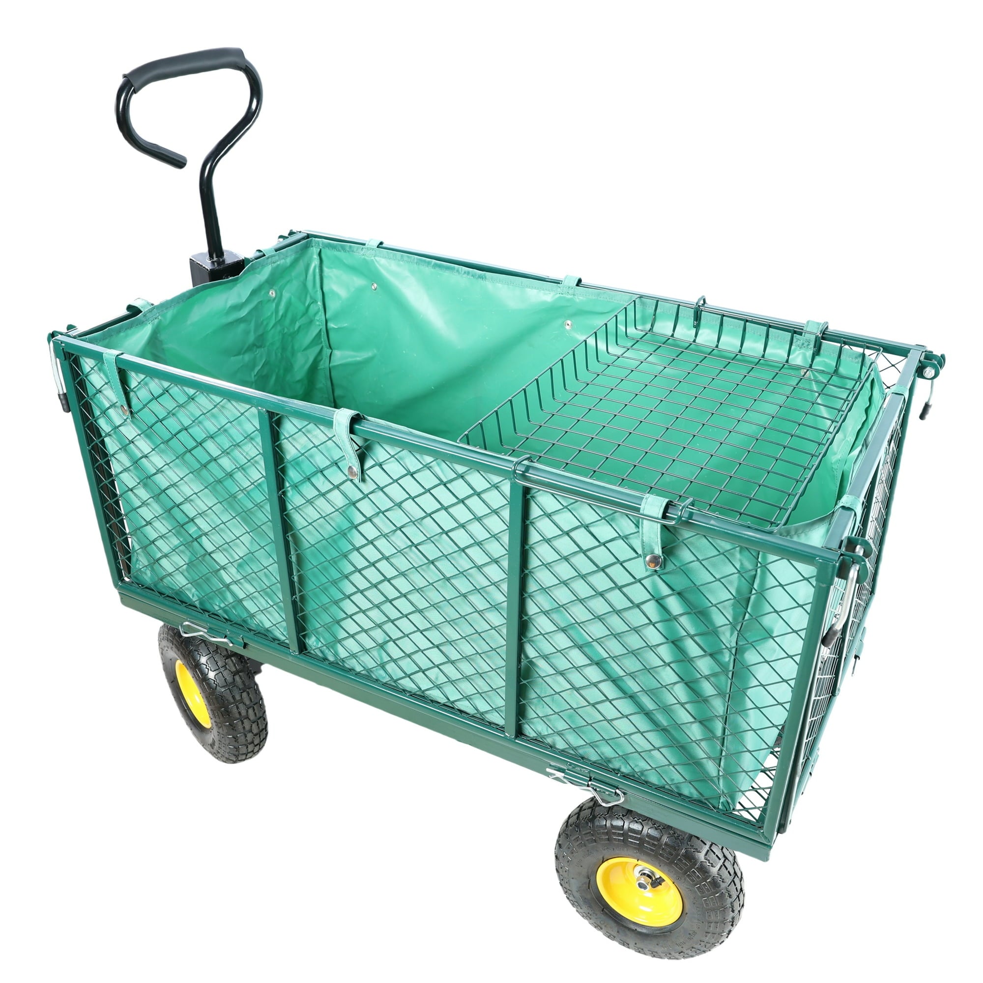 SUGIFT Heavy Duty Mesh Steel Garden Cart with Double Guardrai and Solid Wheels