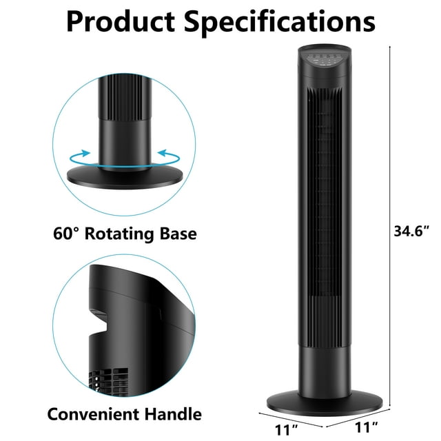 SUGIFT Tower Fan for Home, 35in Standing Floor Fan with Remote,Oscillating Fan, 3 Speeds, 3 Modes, 8H Timer, Quiet Bedroom Fan