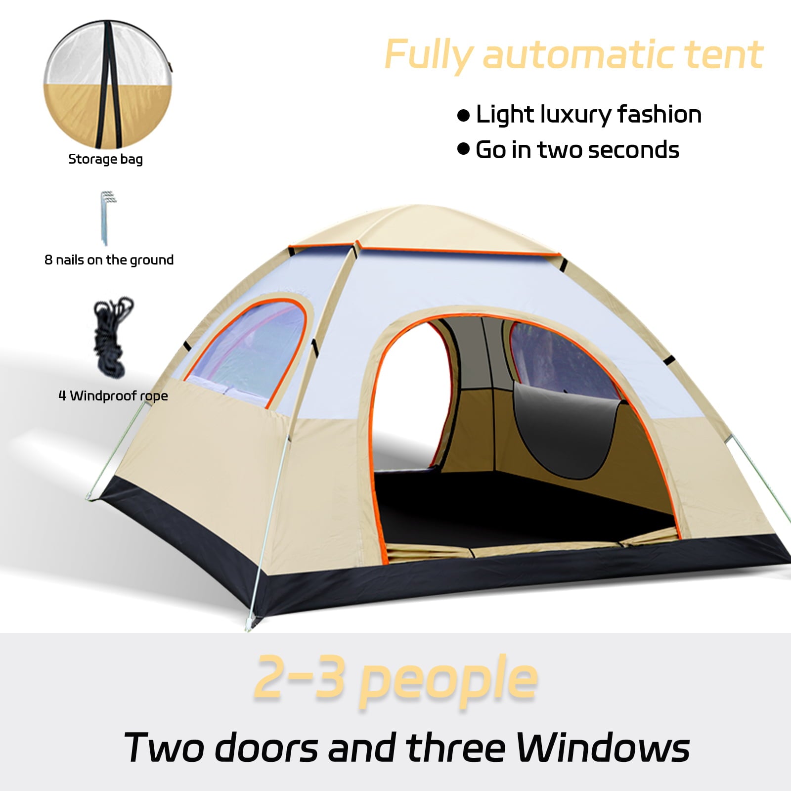 SUGIFT 4-Person Dome Tent Automatic Camping Tent with Carring Bag, Yellow