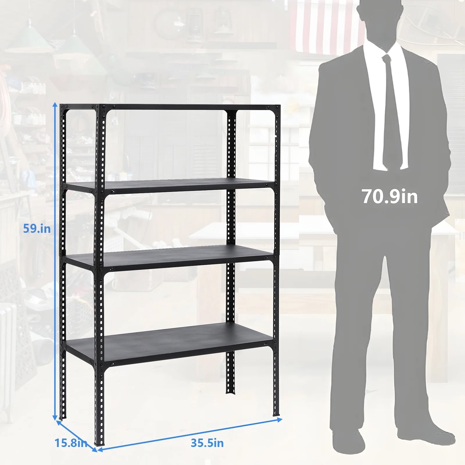 SUGIFT 4-Shelf Freestanding Shelves, Heavy Duty Organization Shelving Unit, 36inW x 18inD x 60inH Adjustable Storage Shelve, Metal Steel Shelving Racking, for Garage Black