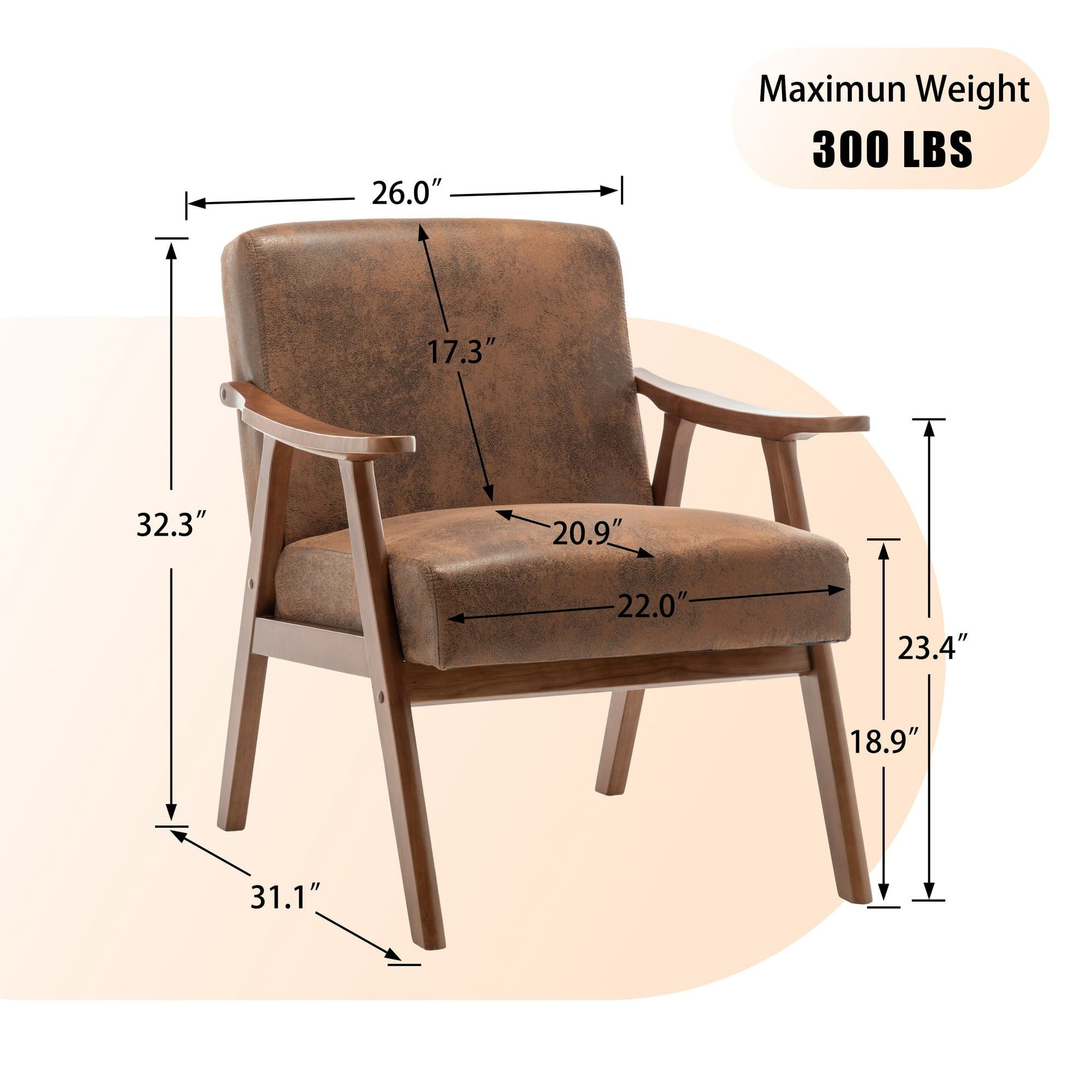 SUGIFT Mid-Century Modern Chair, Living Room Chair with Solid Wood Frame, Accent Chair Extra-Thick Backrest