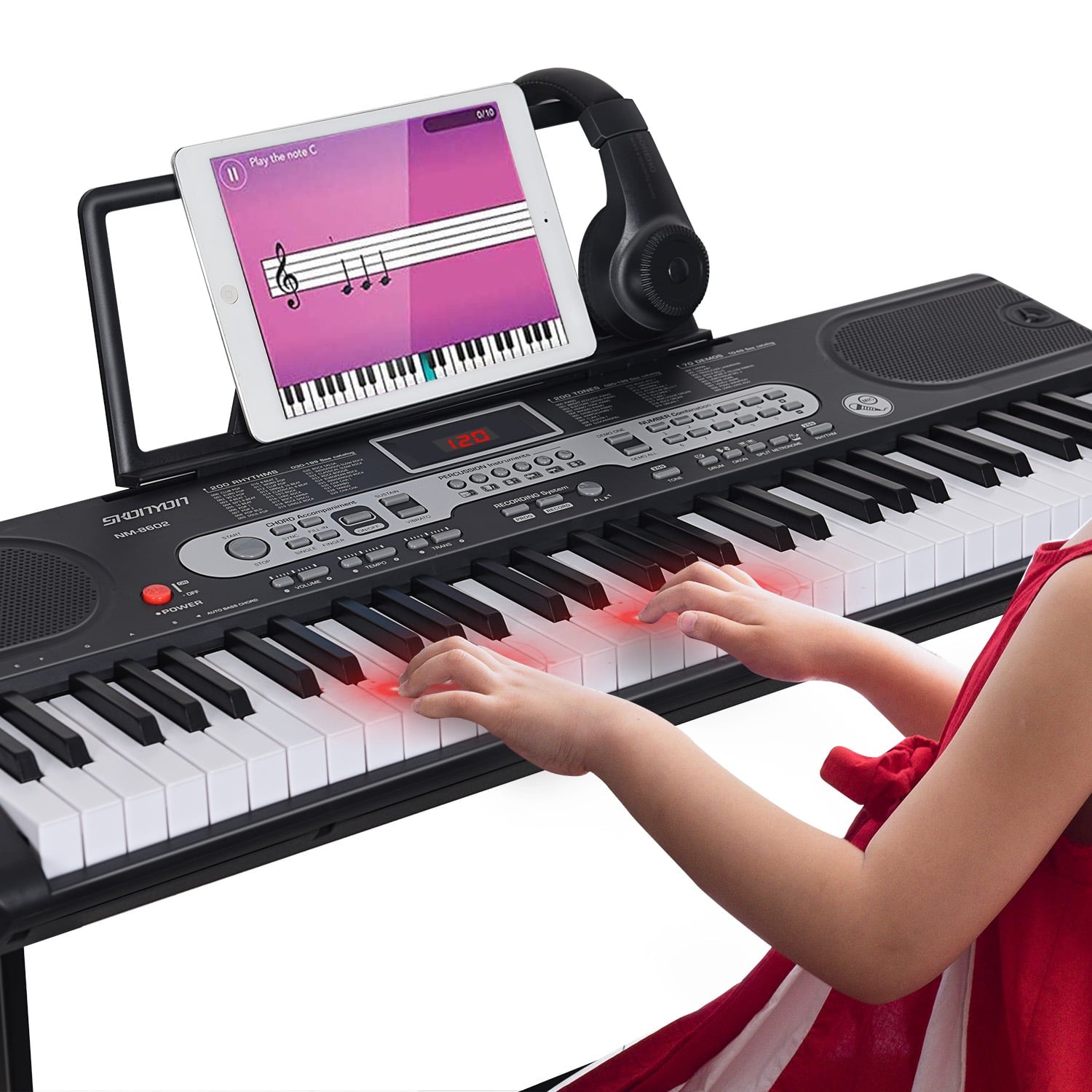 YouYeap 61-Key Portable Electric Keyboard Set Piano Kit With Lighted Keys