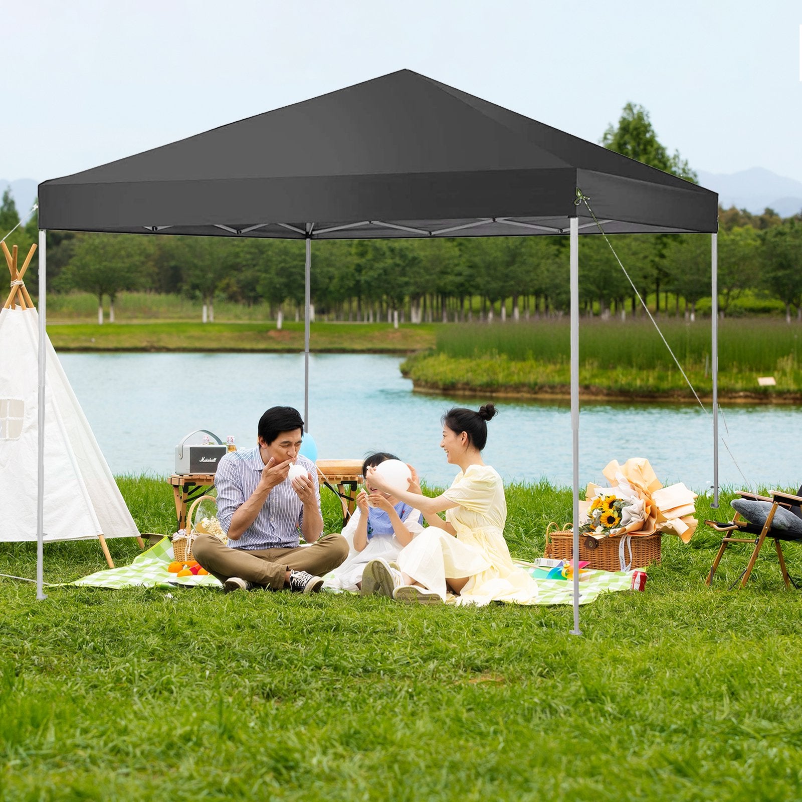 SUIFT 10x10 Pop Up Canopy Tent Instant Folding Canopy with 4 Weight Sandbags, Black