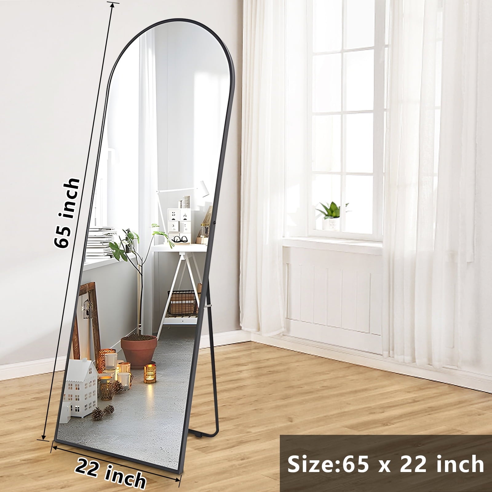 SUGIFT 65x22 Arched Full Length Mirror, Floor Mirror with Stand, Full Body Mirror, Arched Wall Mirror, Modern Contemporary Full Length Mirror with Wood Frame - Black