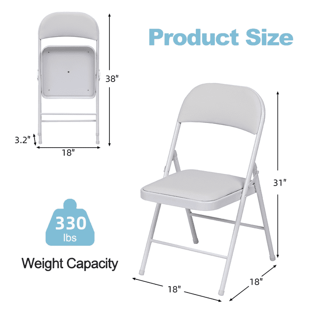 SUGIFT Premium Vinyl Padded Metal Folding Chair, 4 Pack, White