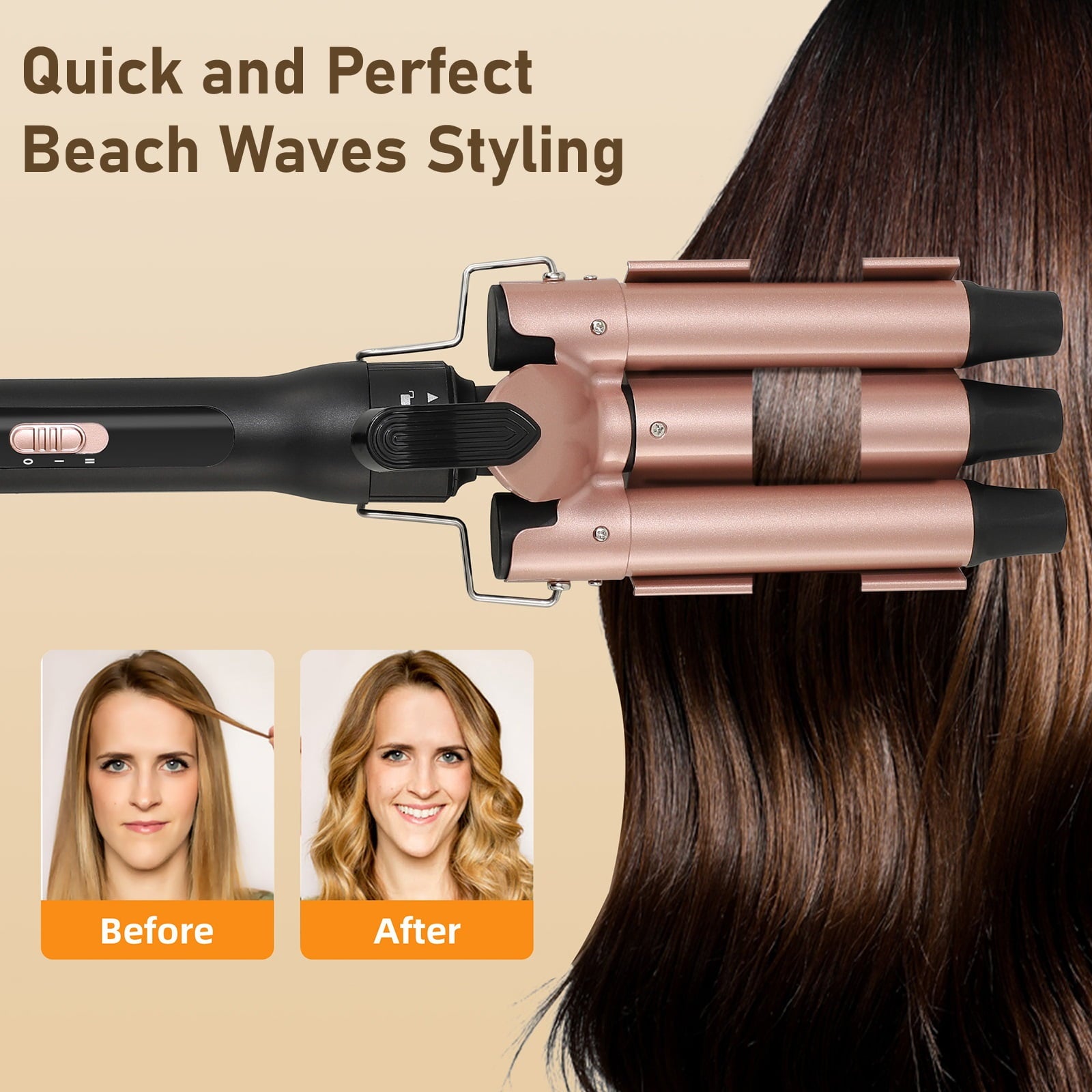 SUGIFT Curling Iron Set 5 in 1 Curling Wand Set Interchangeable Ceramic Barrels and Heat Resistant Glove Rose Gold