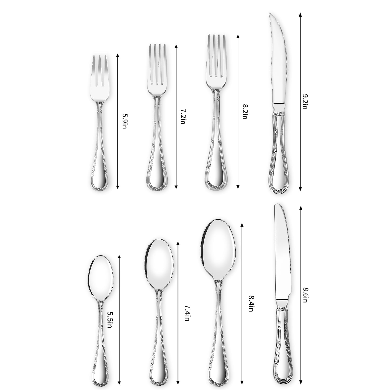 SUGIFT Silverware Sets 8-Piece Vintage Carved Premium Stainless Steel Flatware Sets with Knife/Fork/Spoon Silver