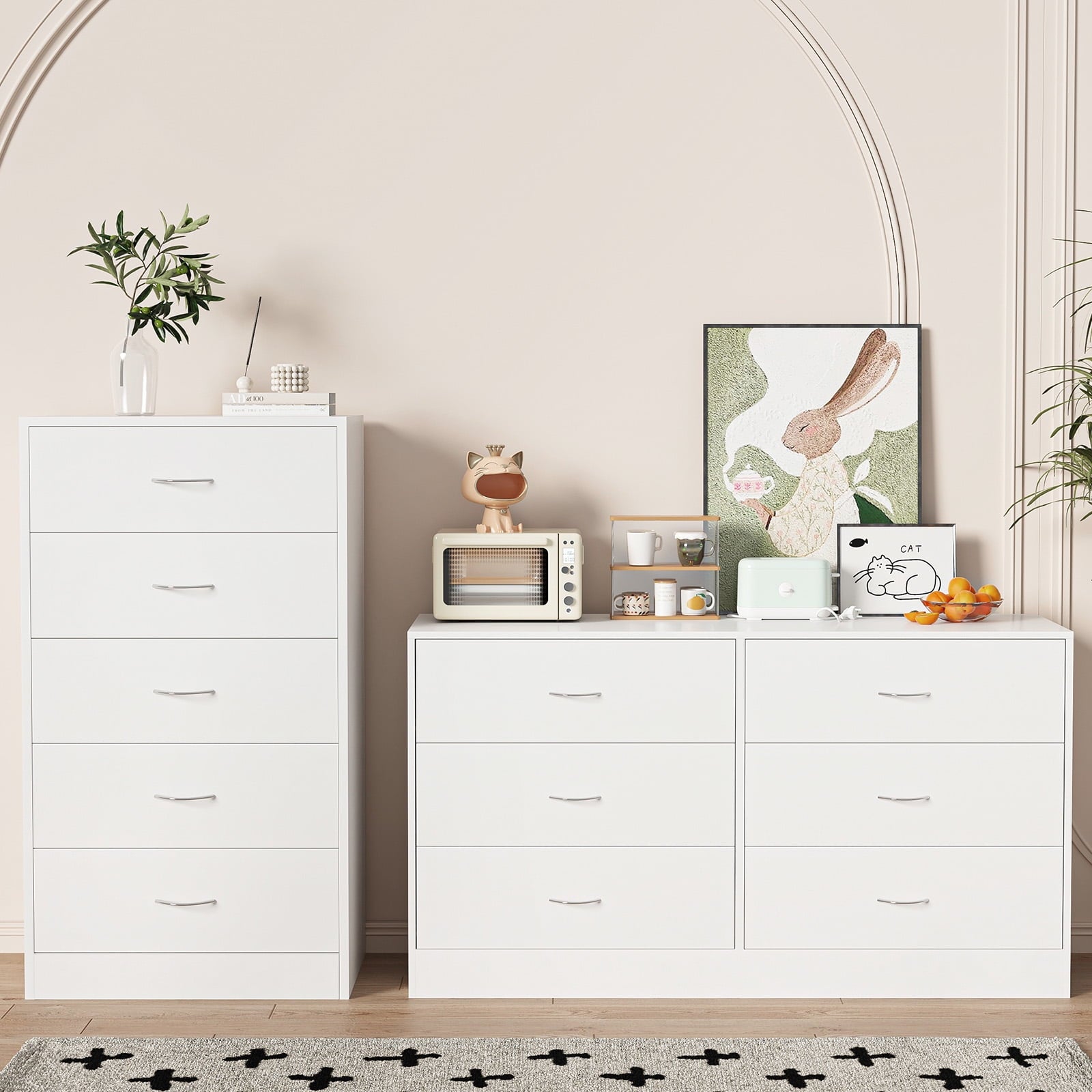 SUGIFT 6 Drawer White Dresser for Bedroom Versatile Chests of Drawers with Sturdy Structure