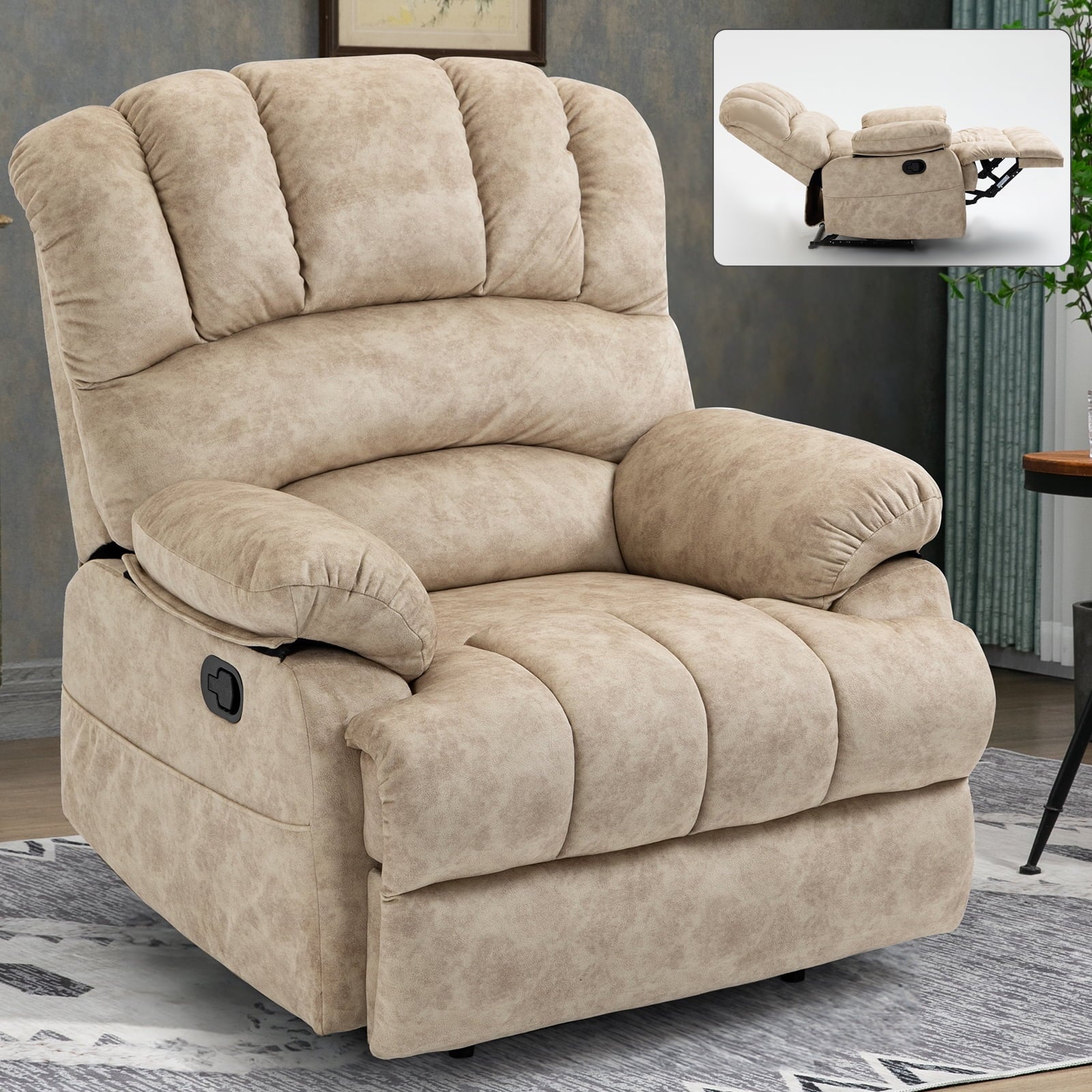 SUGIFT Large Manual Recliner Chair in Fabric for Living Room