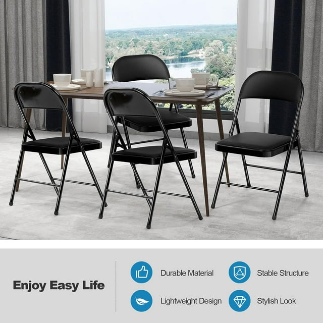 Vebreda 6 Pack Black Folding Chairs with Padded Seats for Home and Office Indoor and Outdoor Events 330lbs Capacity