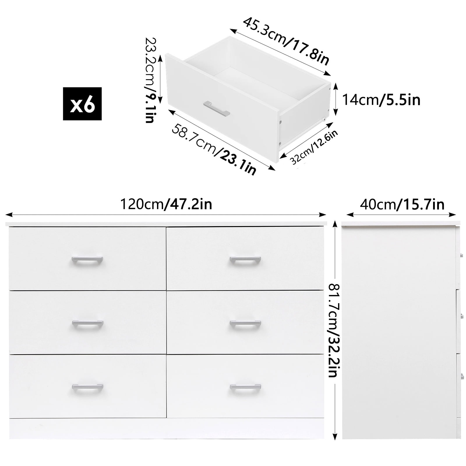 SUGIFT Dresser for Bedroom, White Dresser 6 Drawer with Wide Storage Space