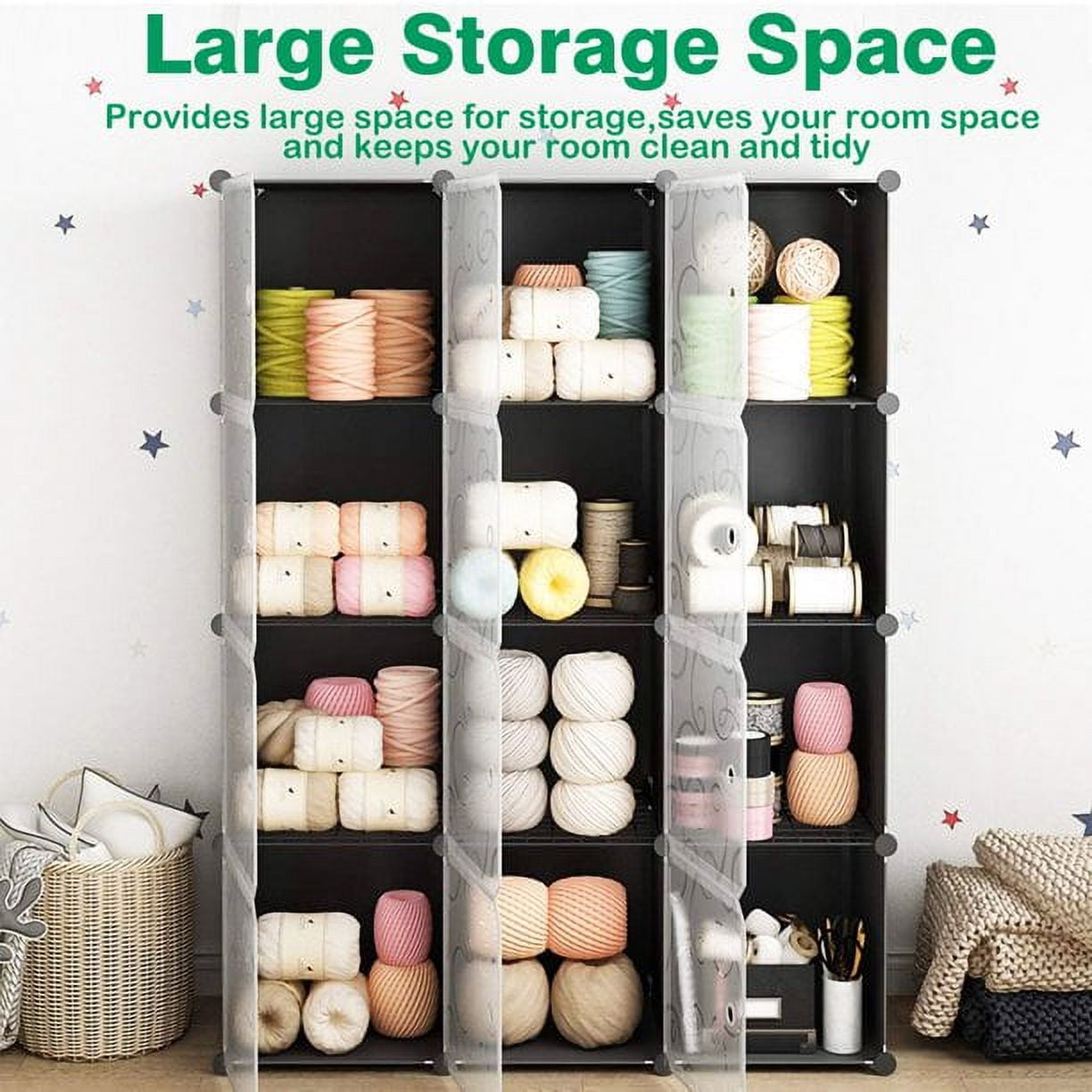 SUGIFT Cube Storage 12-Cube Storage Organizer Cabinet, Display Storage System DIY Bookshelf Organizer Shelves Plastic Storage Cube