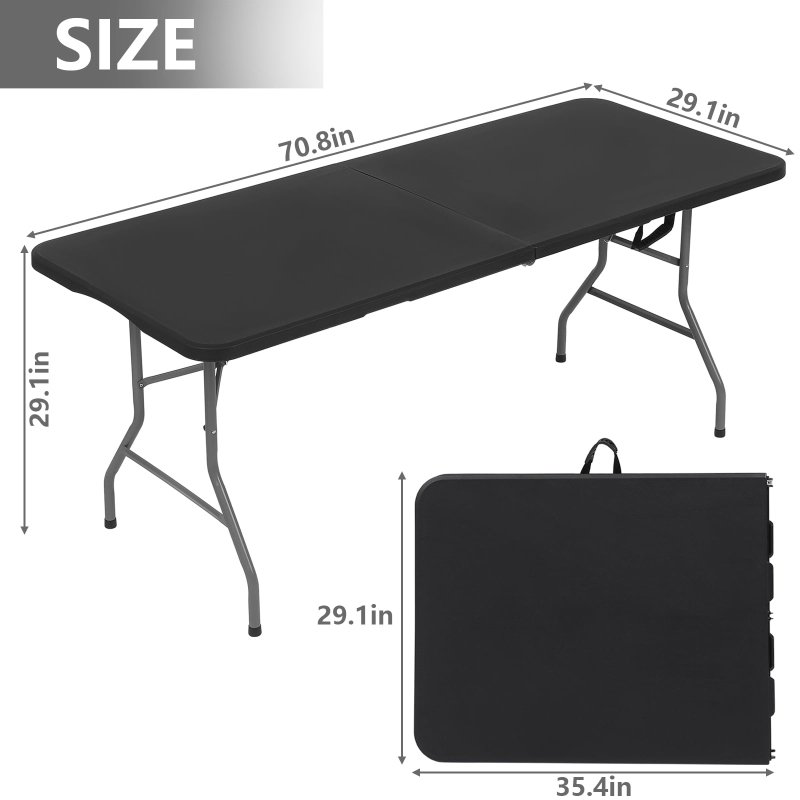 ALPULON 6Ft Folding Table Plastic Fold in Half Table, Black