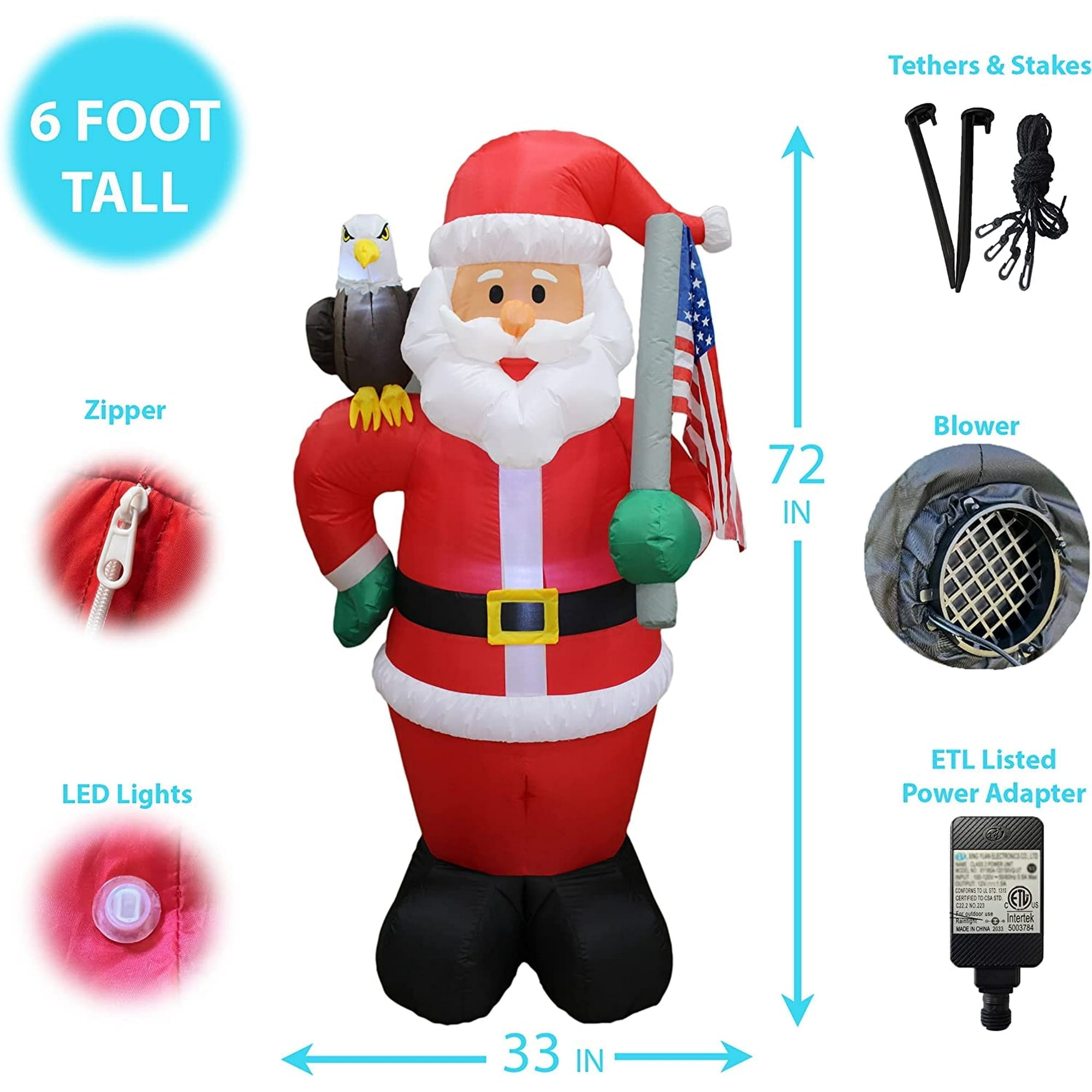 7 Foot Tall Lighted Christmas Inflatable Santa