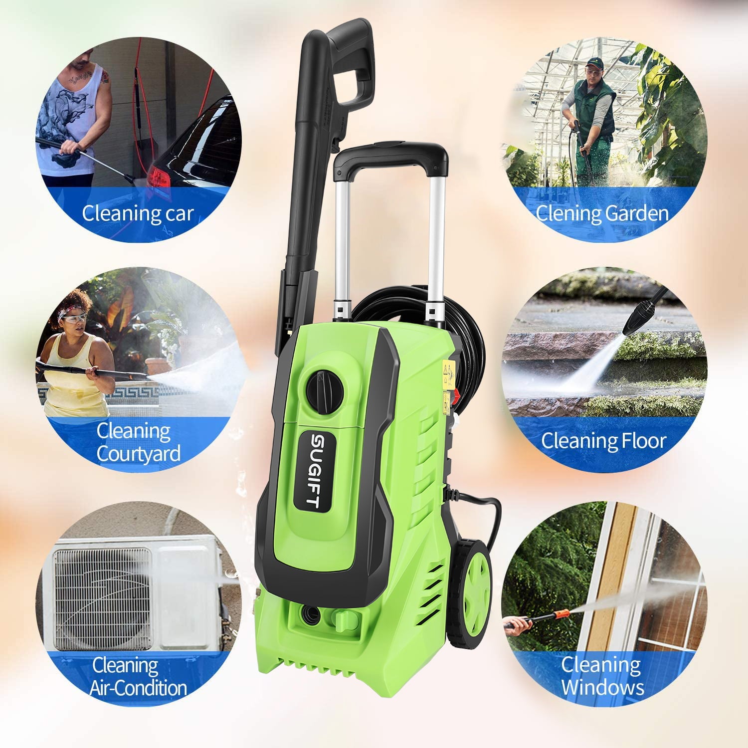 SUGIFT Electric Pressure Washer 3300 Max Psi 2.0 GPM 1800W Green