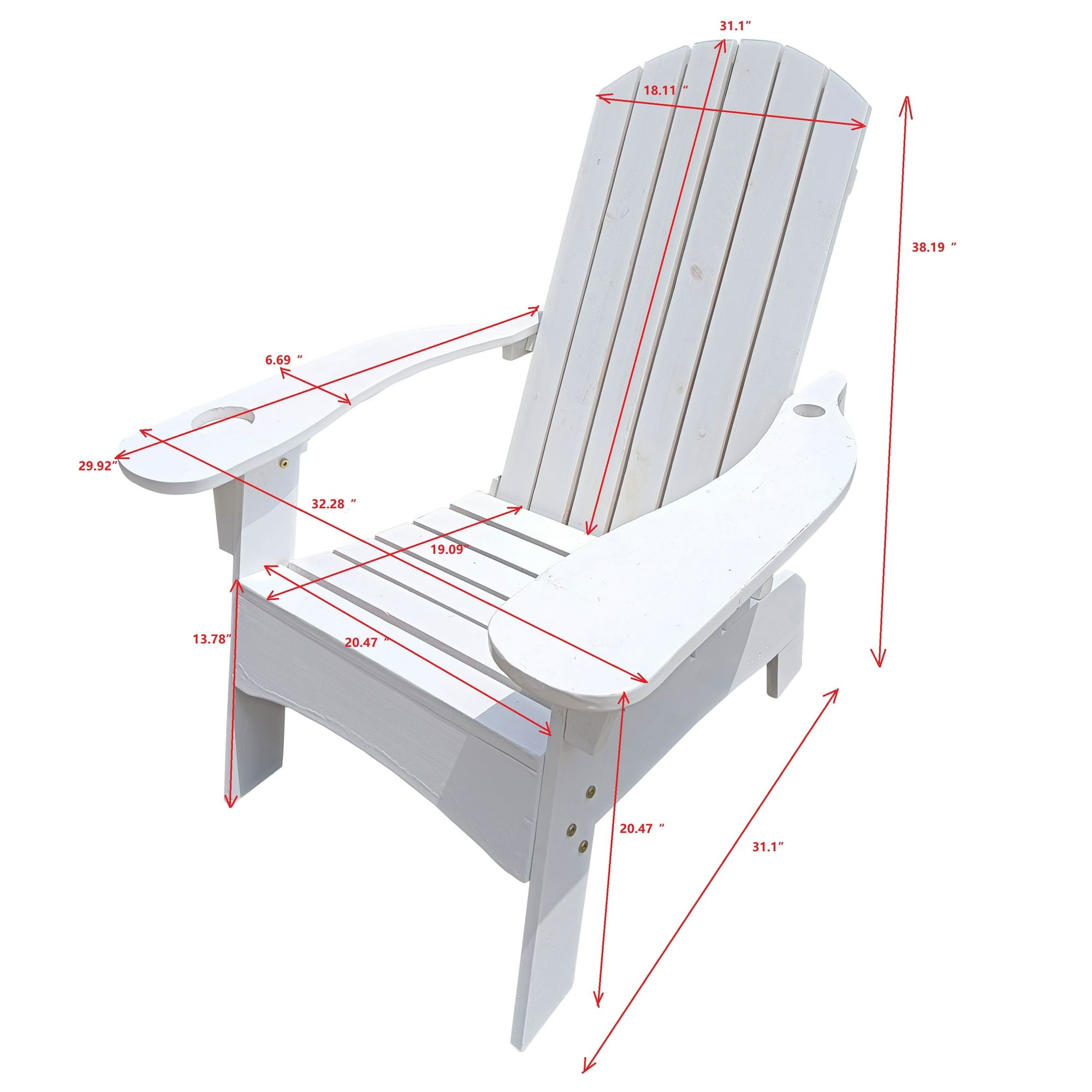 SUGIFT Outdoor or Indoor Wood Adirondack Chair with Hole for Umbrella on The Arm