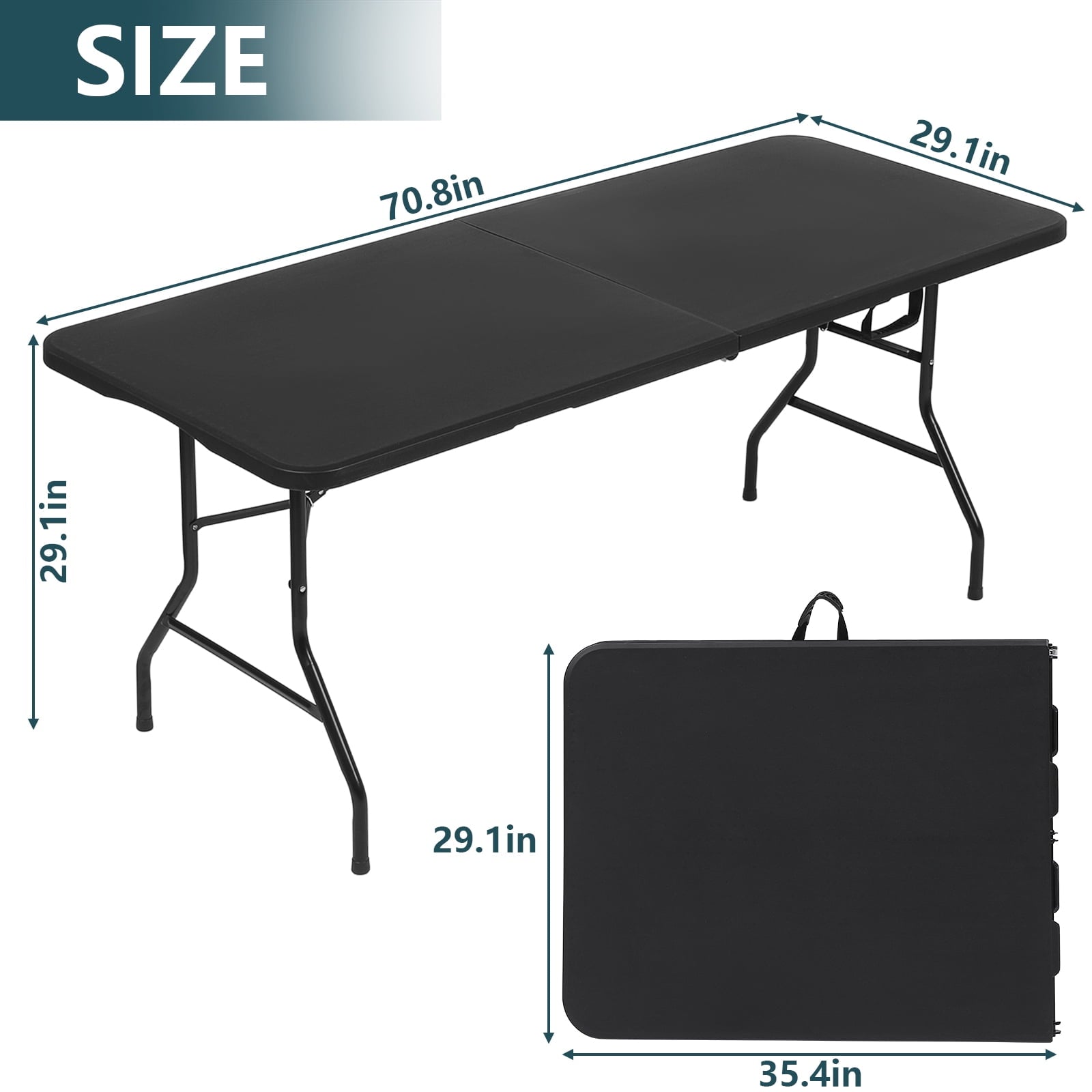 ALPULON Plastic Folding Table 6ft for Camping, Dining, Party, Black