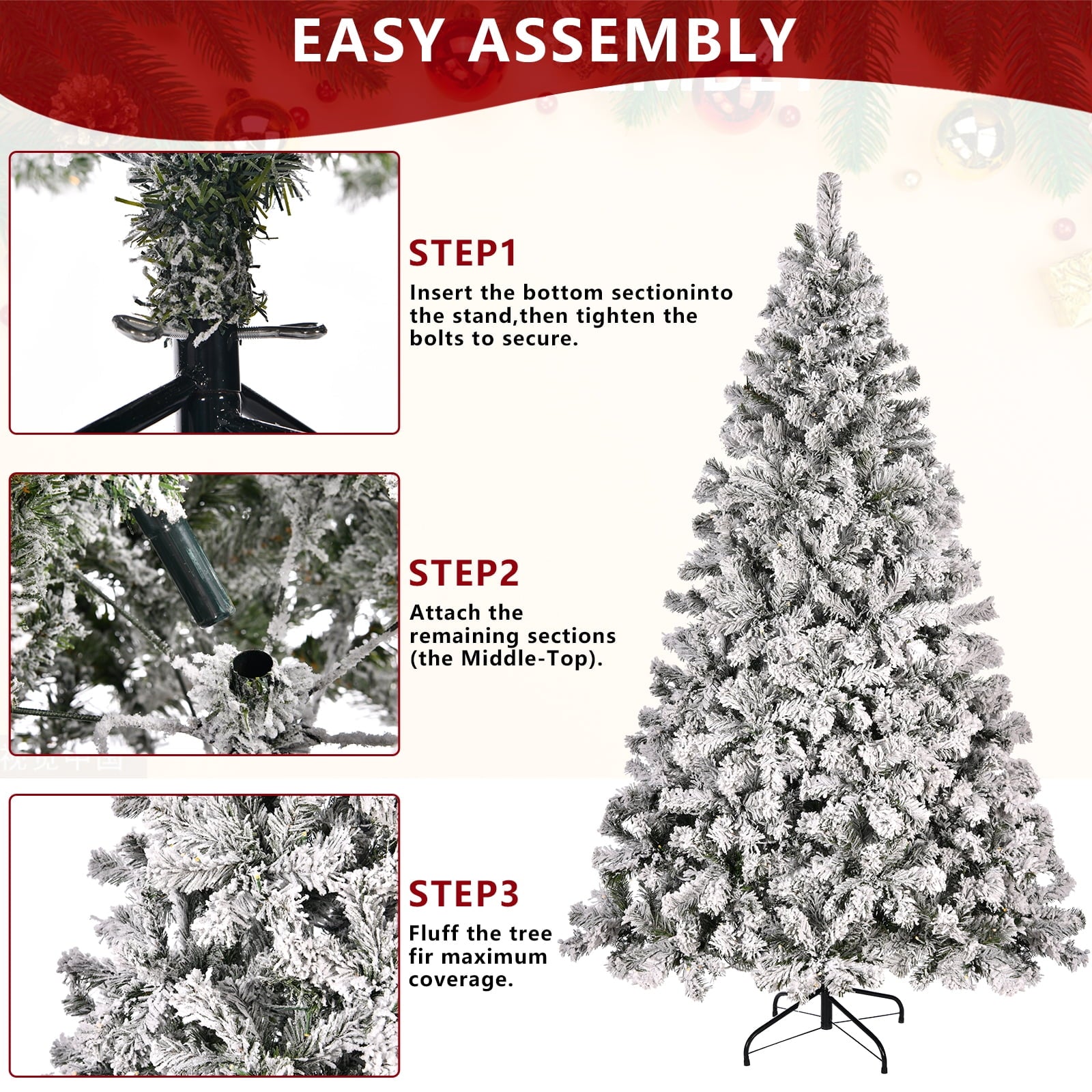 YouYeap 6ft Prelit Flocked Christmas Tree with Warm White Lights for Home, Office, Party Decoration