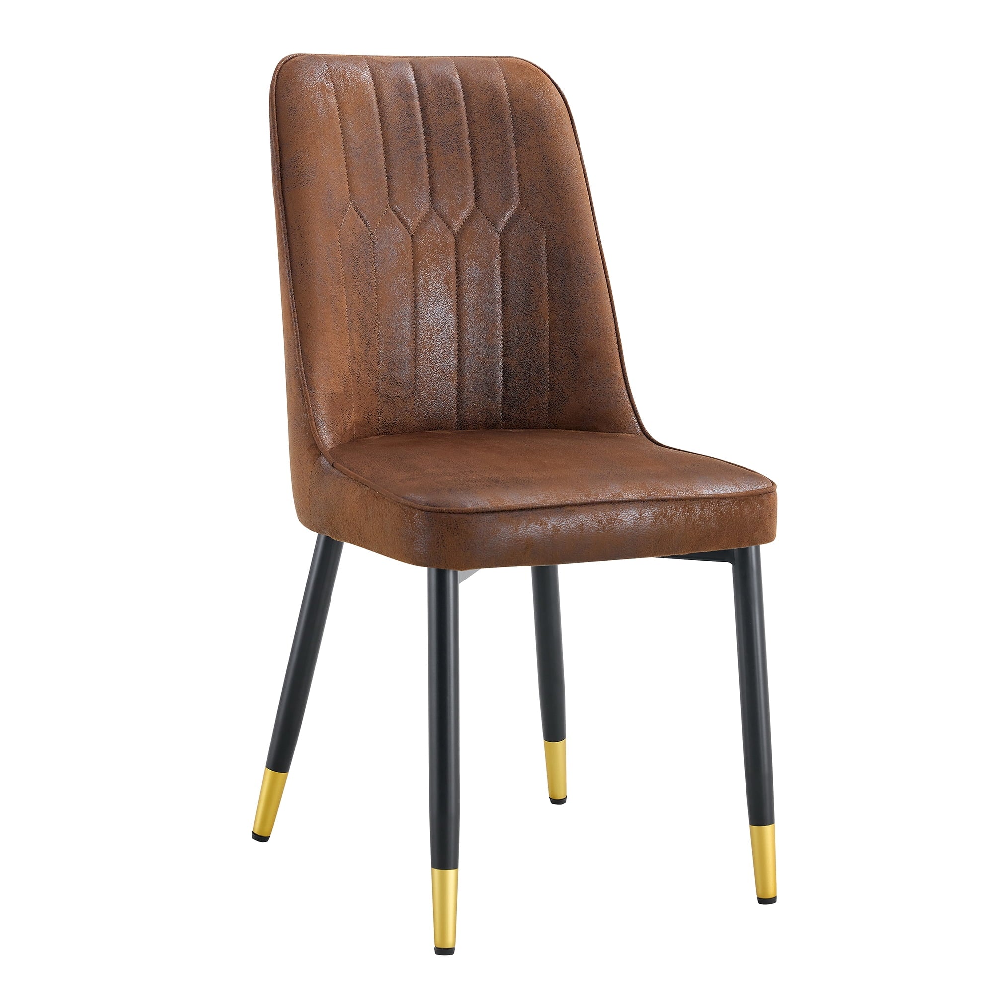 SUGIFT Brown Suede Velvet Dining Chair Set Black Metal legs