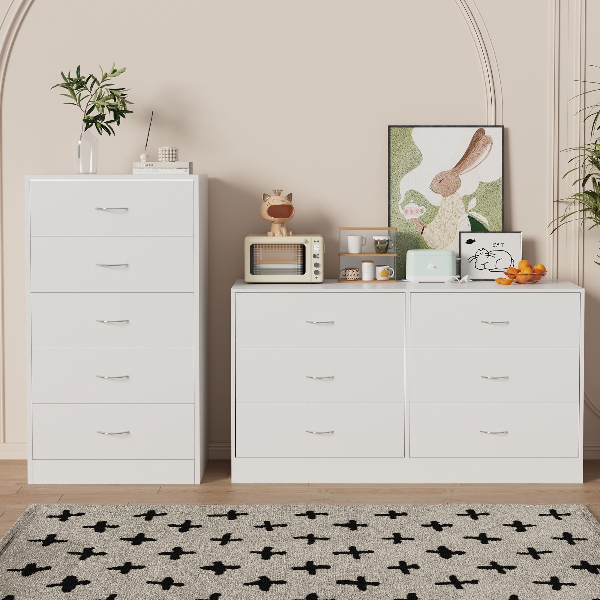 SUGIFT 5 Drawer Dresser, Modern Wood Chest of Drawers for Bedroom, White